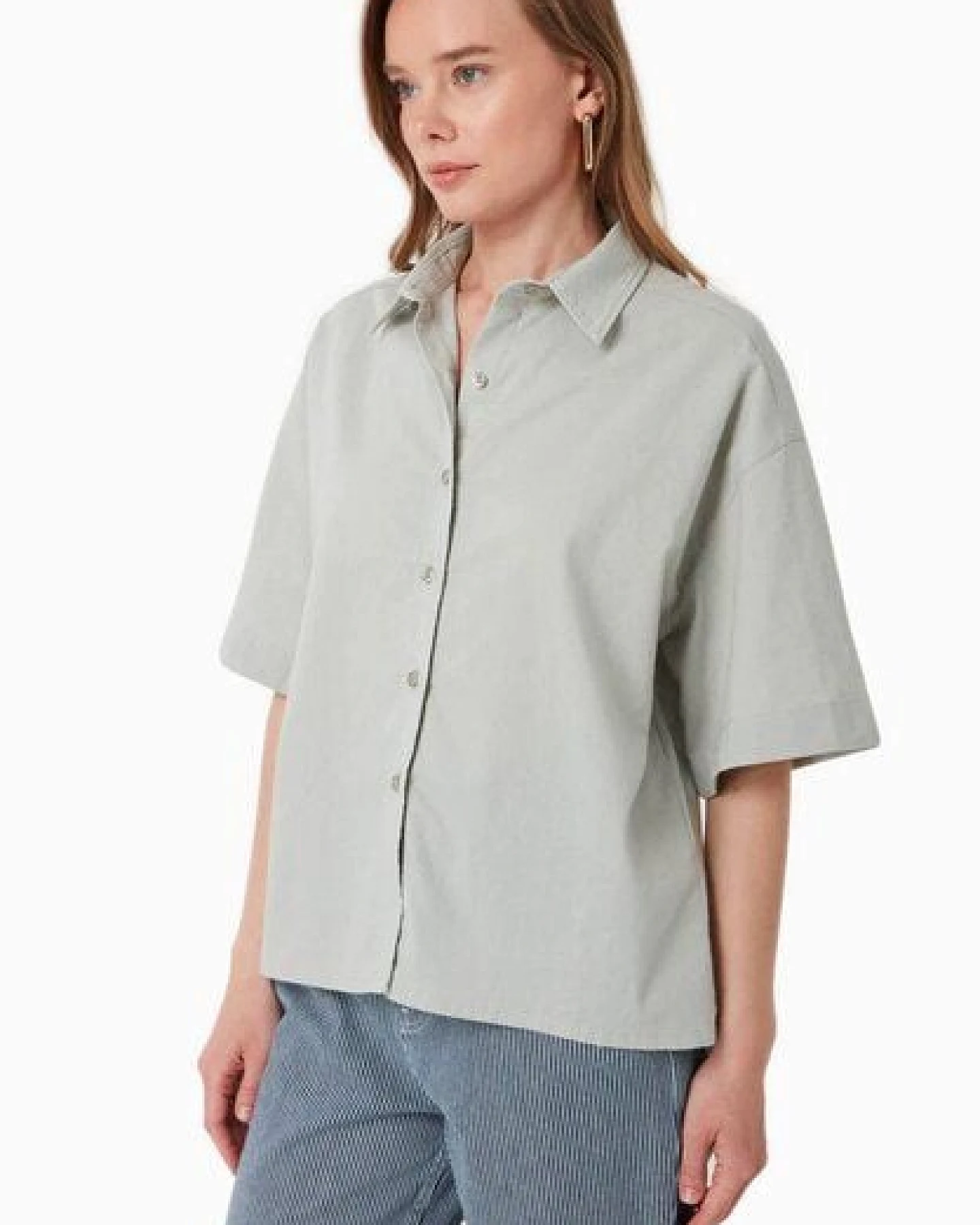 ORGANICATION Bluse aus Bio-Baumwolle und Leinen – Ansicht 3