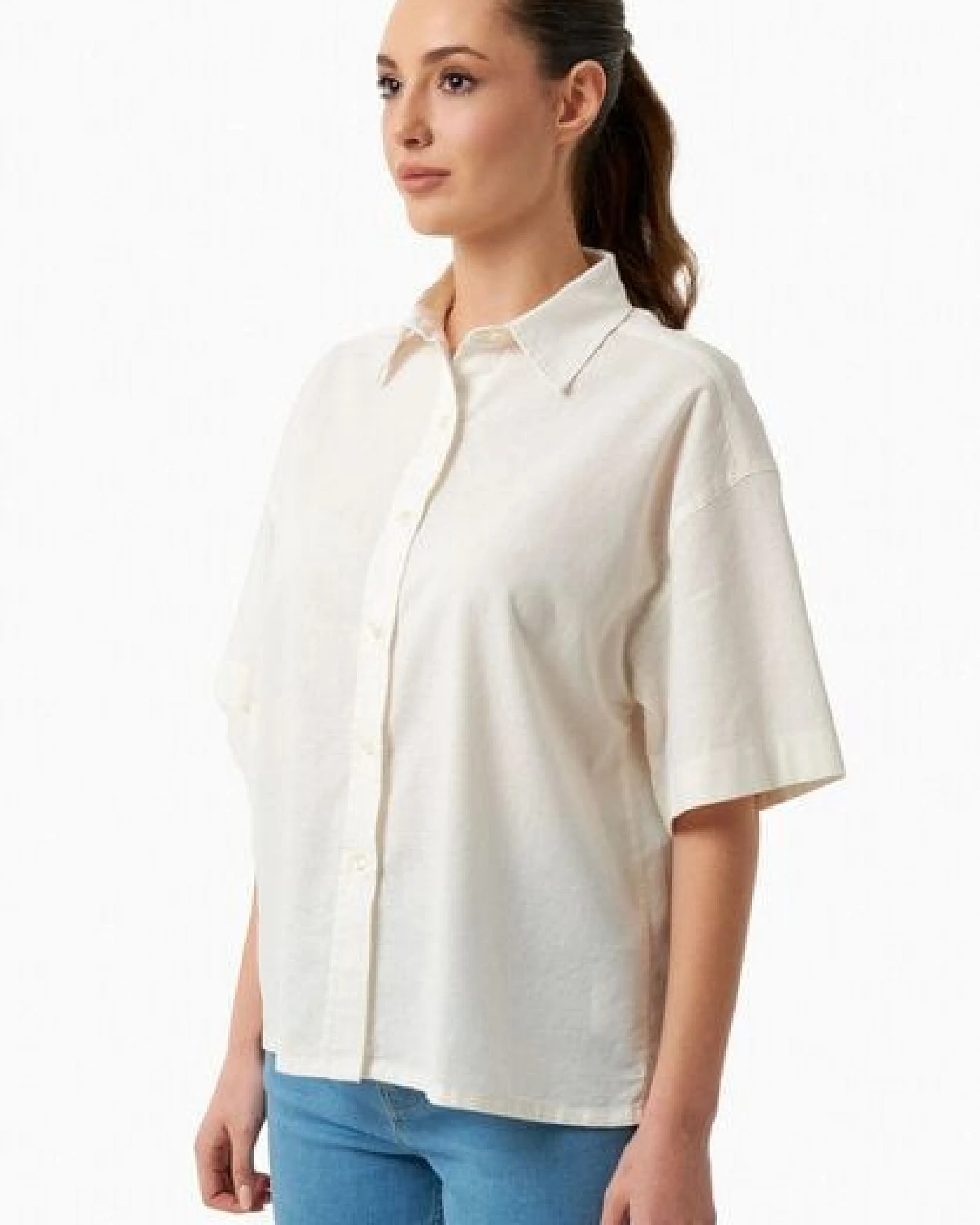 ORGANICATION Bluse aus Bio-Baumwolle und Leinen – Ansicht 3