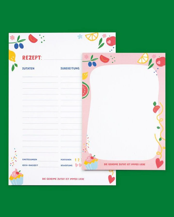 Bow & Hummingbird Notizblock-Set „Die geheime Zutat ist immer Liebe“ – Für Rezepte & Notizen mit Herz