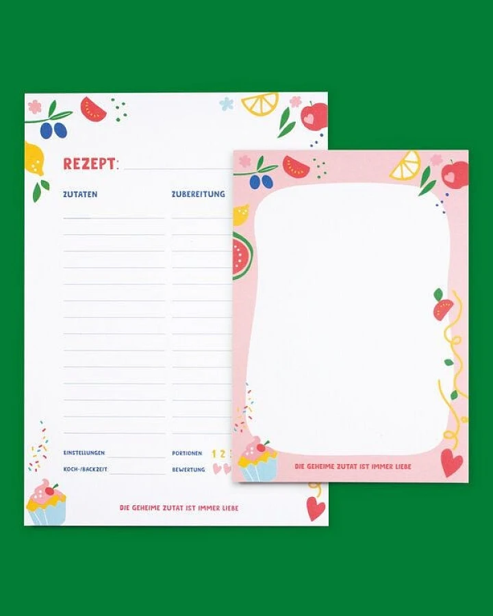 Bow & Hummingbird Notizblock-Set „Die geheime Zutat ist immer Liebe“ – Für Rezepte & Notizen mit Herz