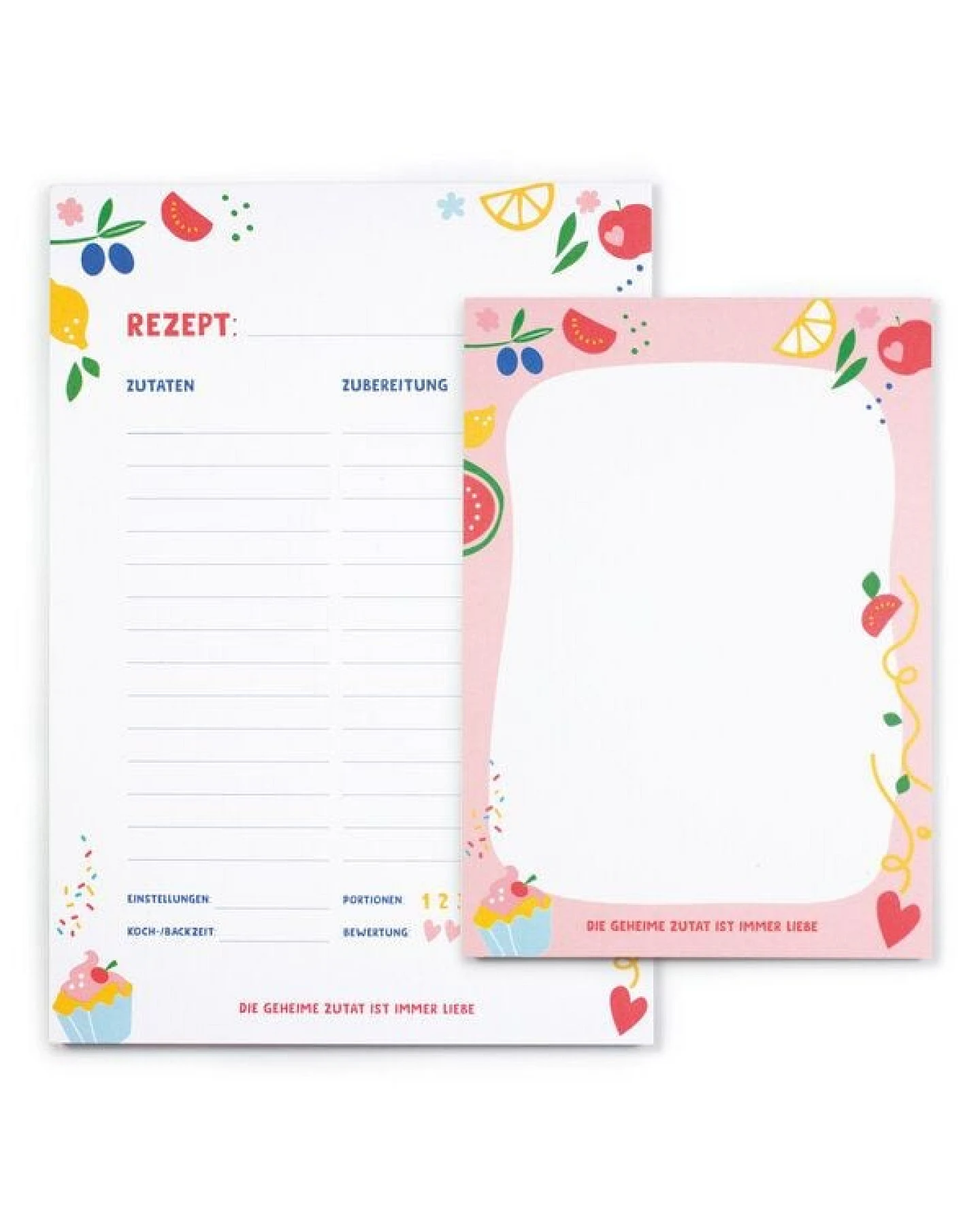 Bow & Hummingbird Notizblock-Set „Die geheime Zutat ist immer Liebe“ – Für Rezepte & Notizen mit Herz – Ansicht 3