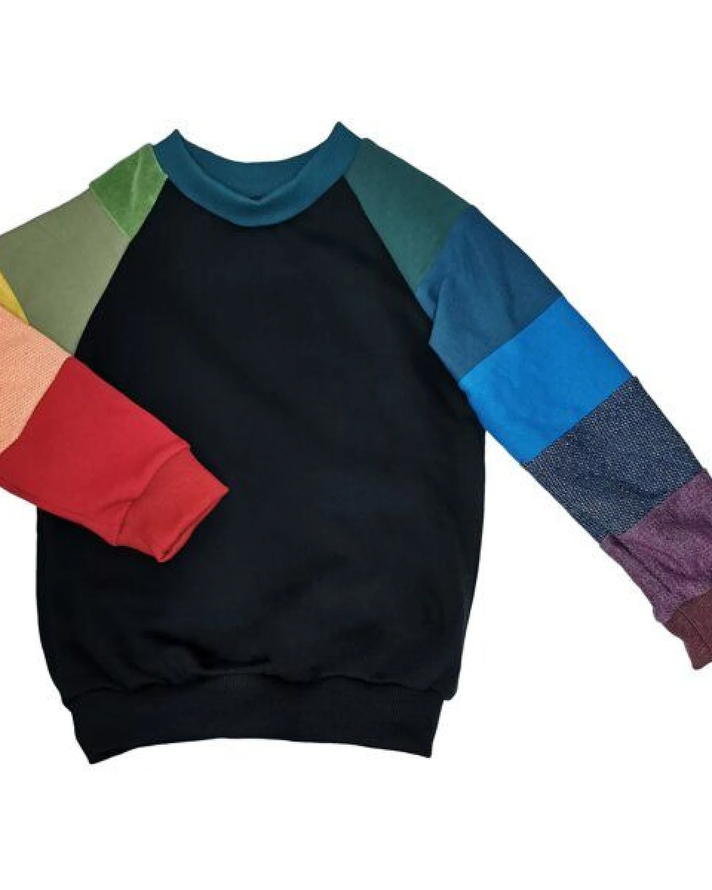 liebewicht Pullover aus Bio Sweat Regenbogen Patchwork Unikat für Babys und Kinder – Ansicht 2