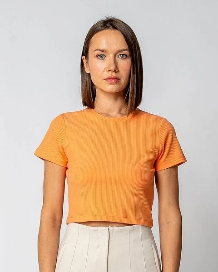 GORG Damen Geripptes Cropped T-Shirt aus Bio-Baumwolle & TENCEL Modal