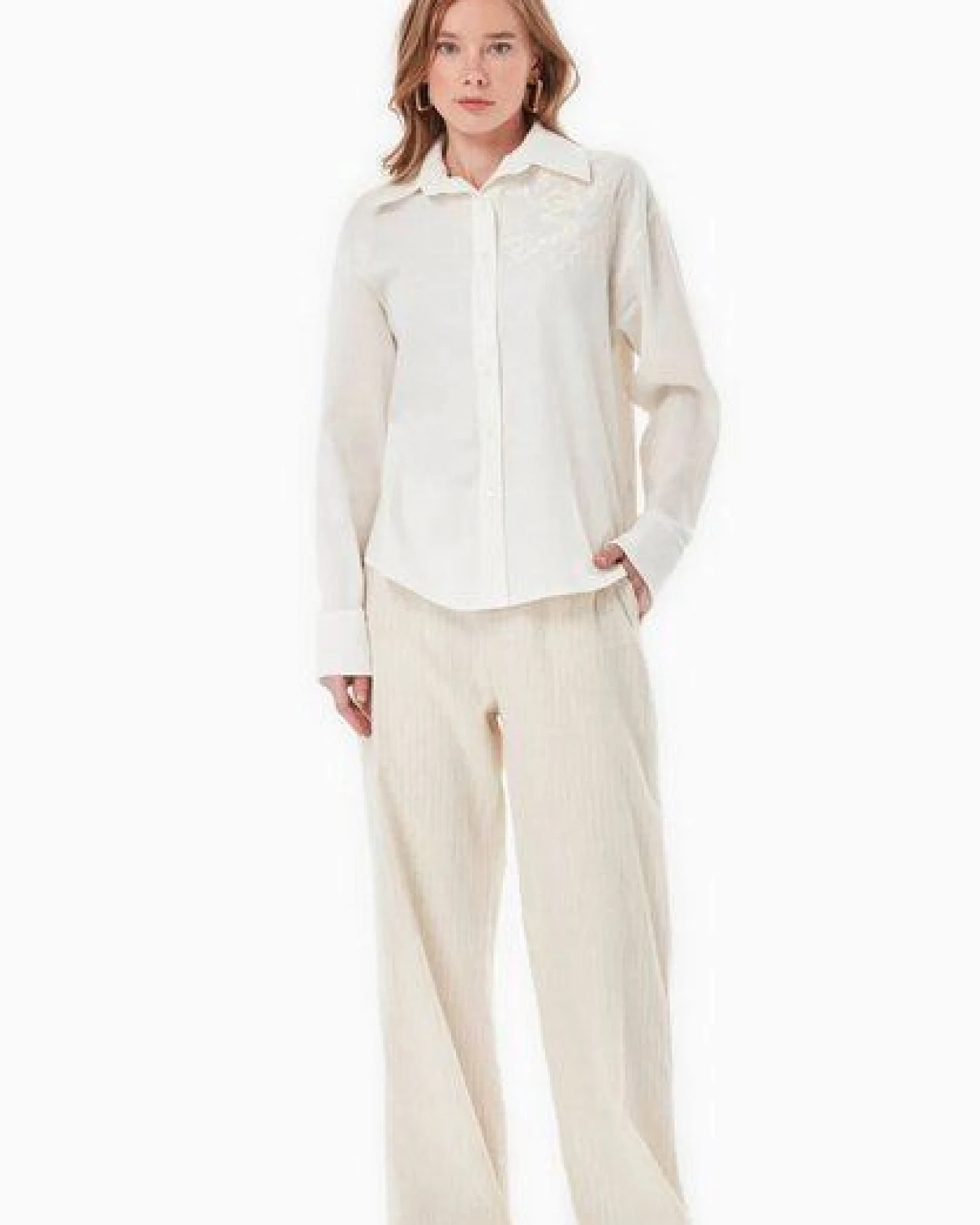 ORGANICATION Bluse aus Bio-Baumwolle und Leinen mit Bestickung – Ansicht 2