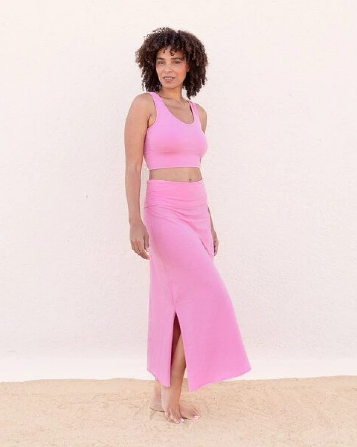 Jaya INDRA - Damen - Maxi-Rock aus elastischer Biobaumwolle mit doppeltem Bund, High Waist - Low Waist tragbar