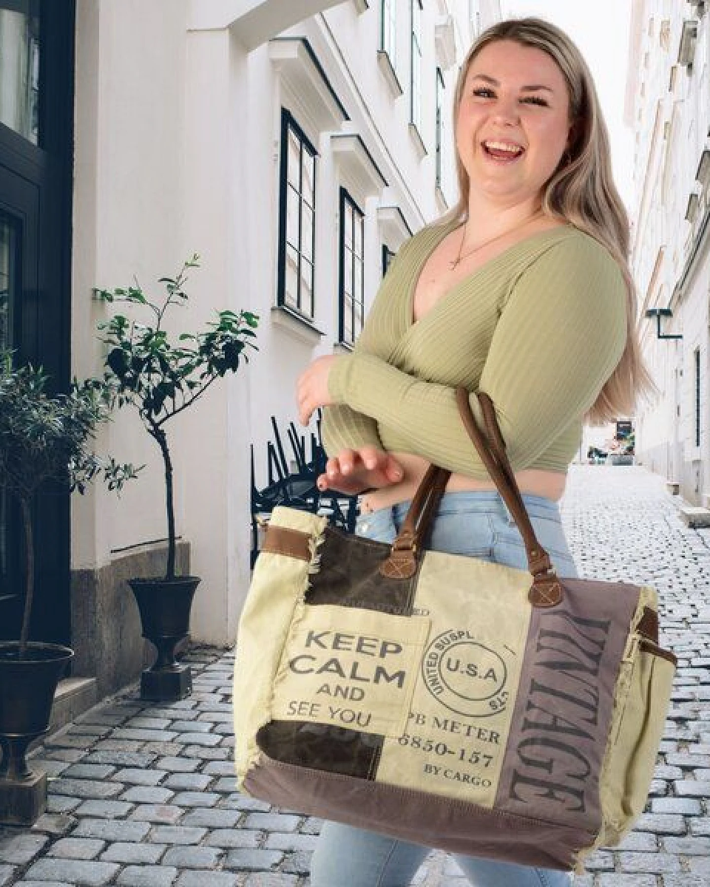 Sunsa Vintage Tasche XXL Shopper Handtasche Canvas Schultertasche – Ansicht 2
