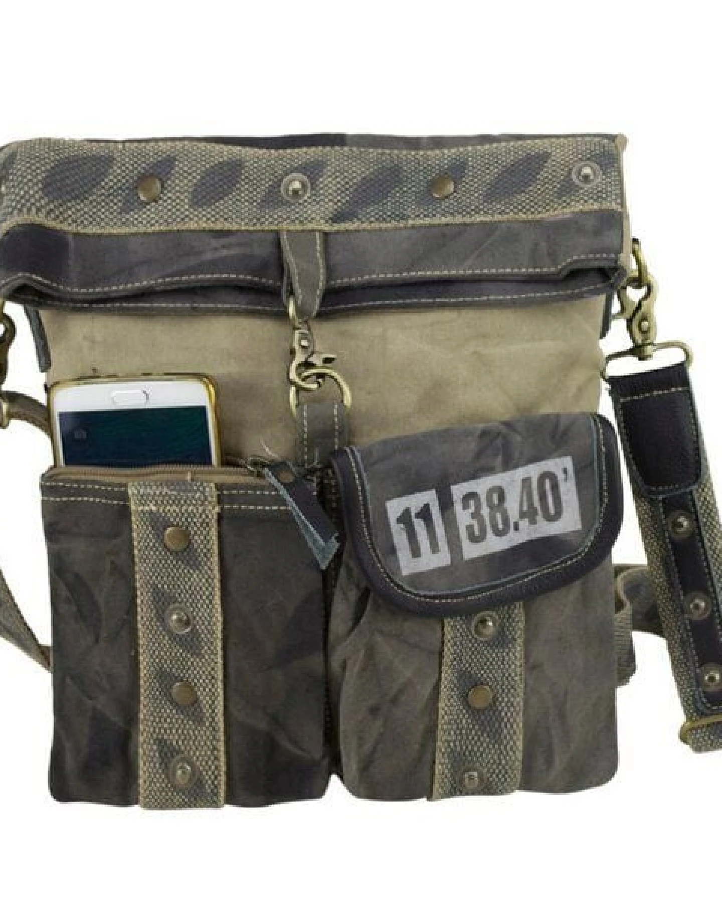Sunsa Umhängetasche Canvas Schultertasche mit viel Fächern Unisex Tasche – Ansicht 3