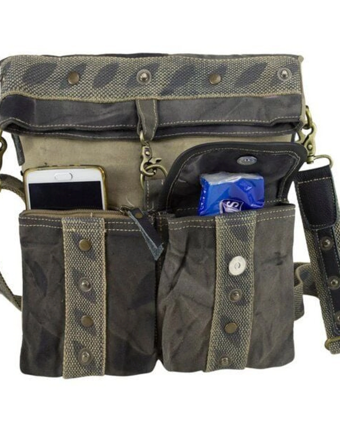 Sunsa Umhängetasche Canvas Schultertasche mit viel Fächern Unisex Tasche – Ansicht 4