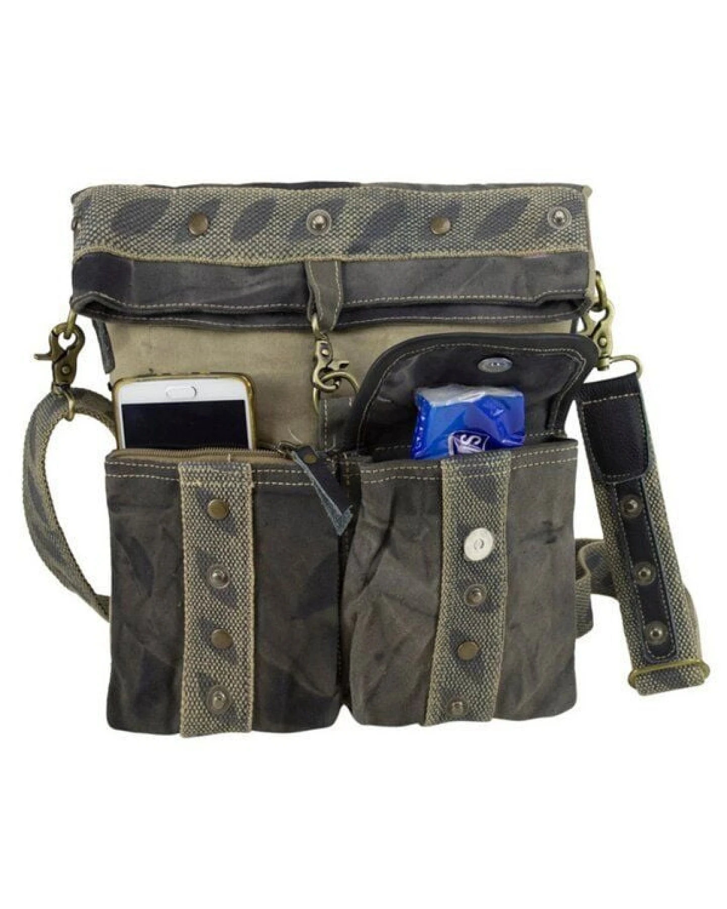Sunsa Umhängetasche Canvas Schultertasche mit viel Fächern Unisex Tasche – Ansicht 4