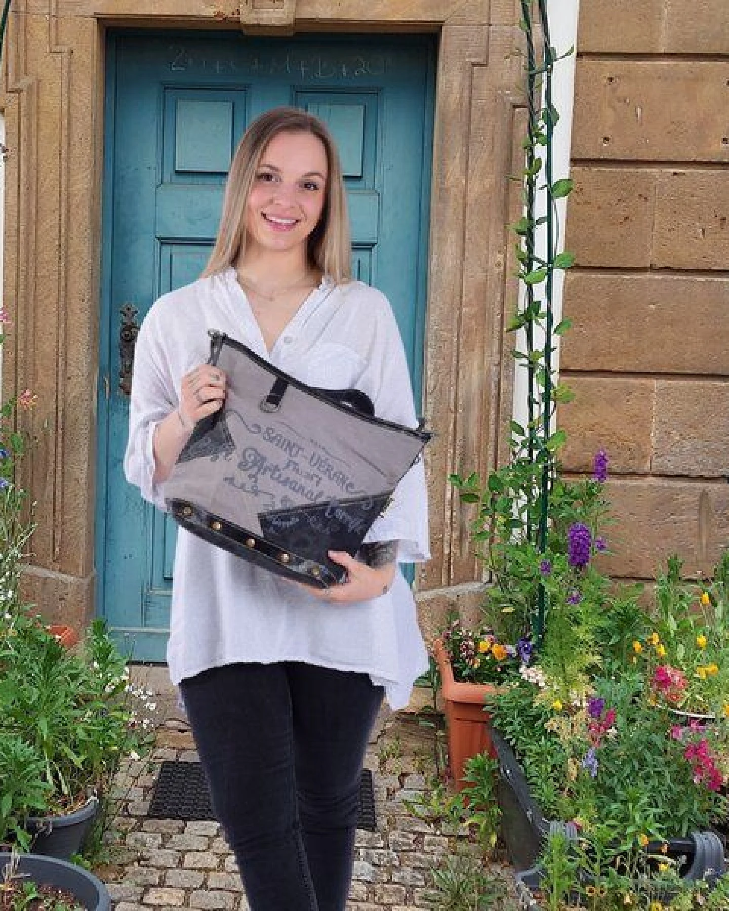 Sunsa Umhängetasche Canvas Tasche graue Vintage Schultertasche – Ansicht 2