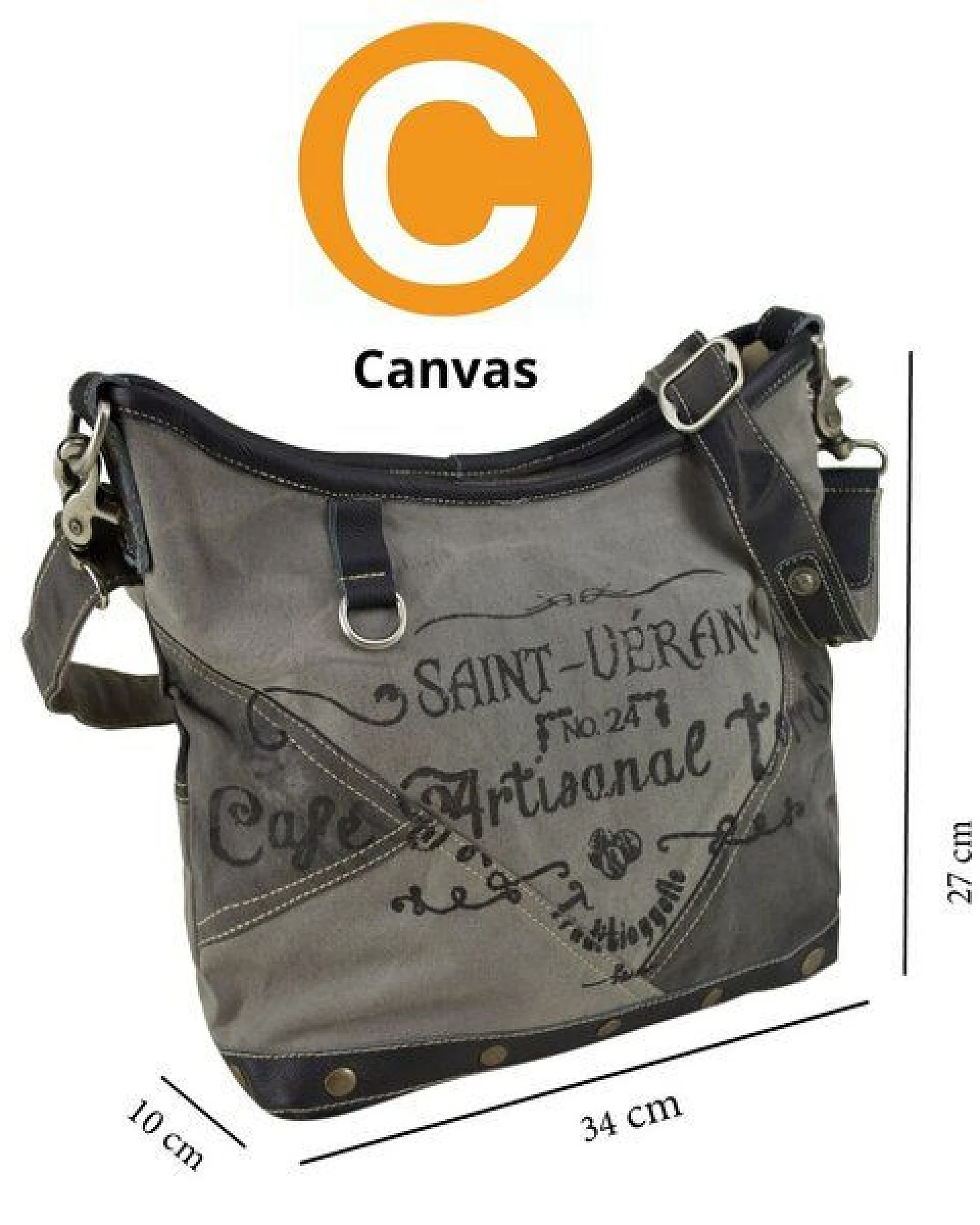 Sunsa Umhängetasche Canvas Tasche graue Vintage Schultertasche – Ansicht 3