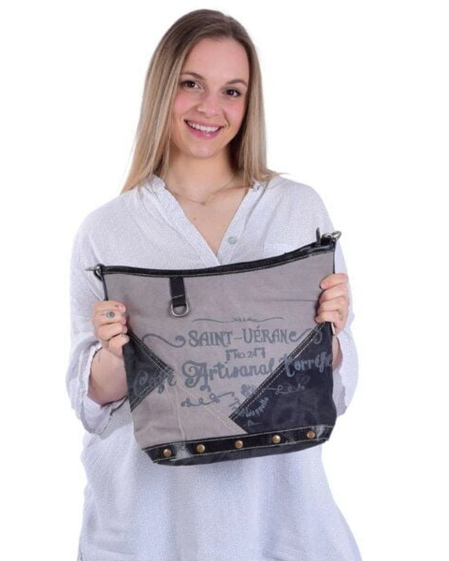 Sunsa Umhängetasche Canvas Tasche graue Vintage Schultertasche – Ansicht 4