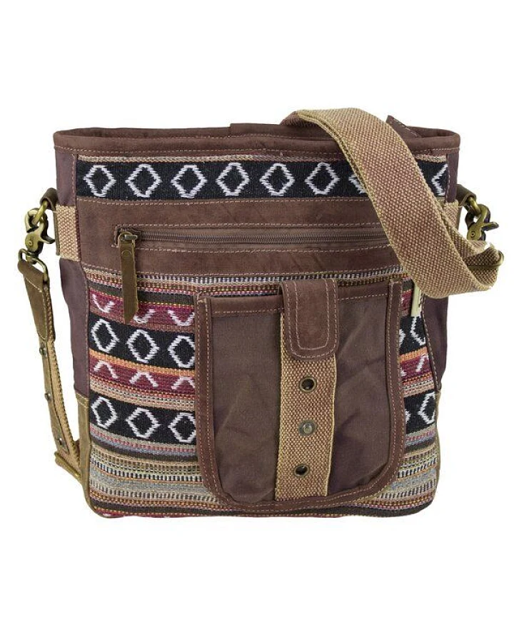 Sunsa Umhängetasche Webstoff gemustert Tasche, Schultertasche mit viel Fächern