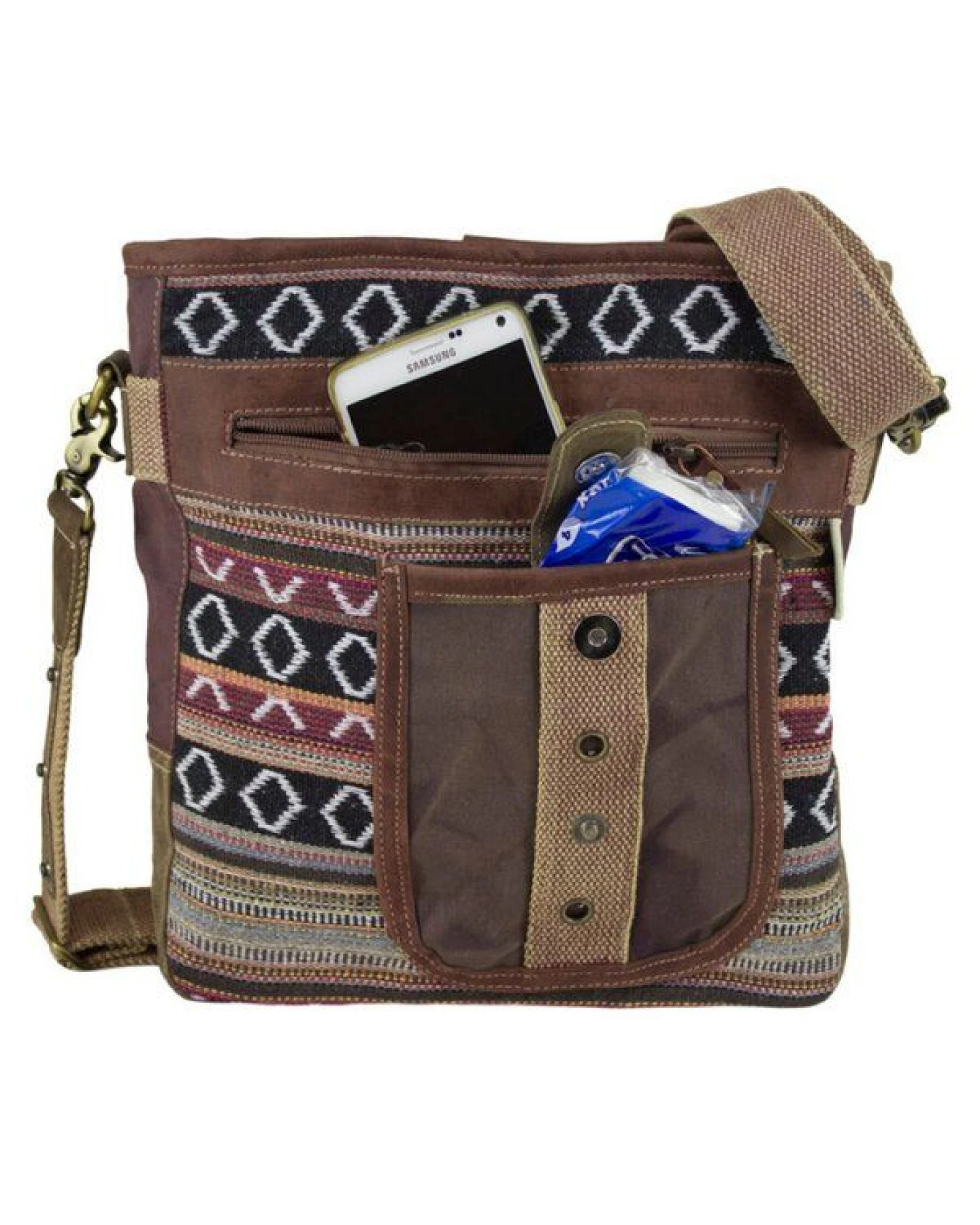 Sunsa Umhängetasche Webstoff gemustert Tasche, Schultertasche mit viel Fächern – Ansicht 4