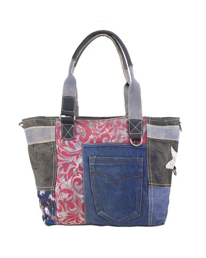 Sunsa Handtasche Damen Schultertasche Canvas recycelte Jeanstasche große Shopper