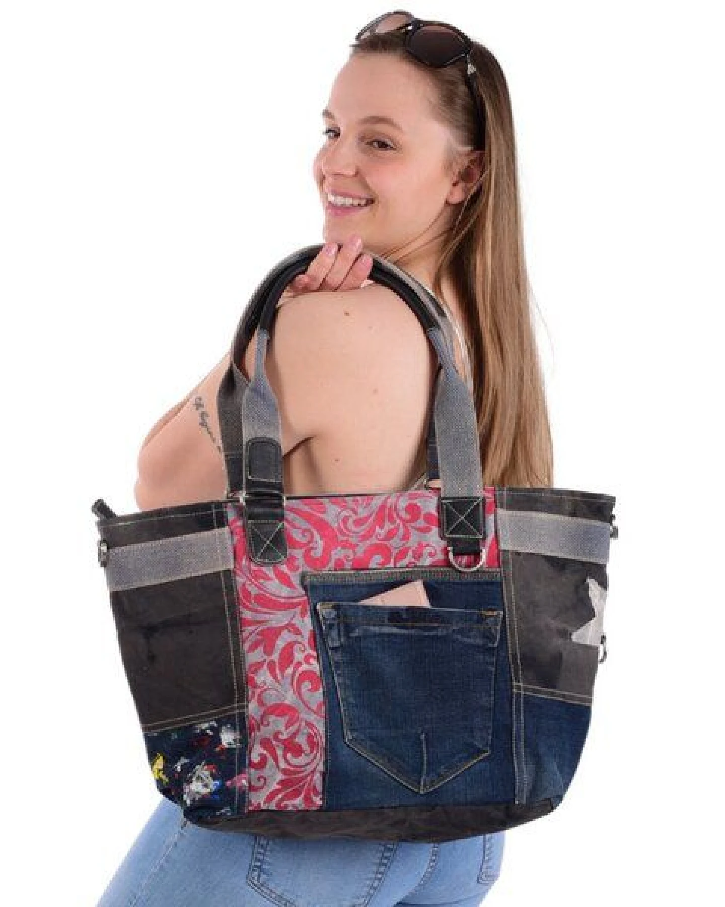 Sunsa Handtasche Damen Schultertasche Canvas recycelte Jeanstasche große Shopper – Ansicht 2