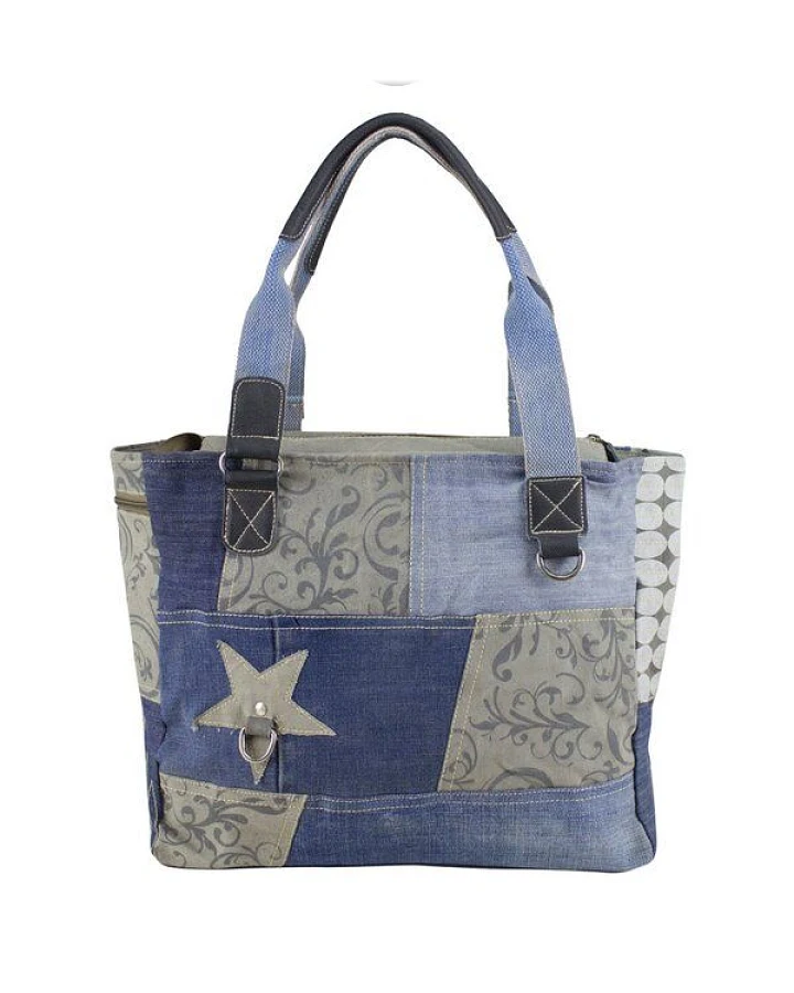 Sunsa Damen Handtasche Nachhaltige Shopper in Patchwork Design Große Schultertasche