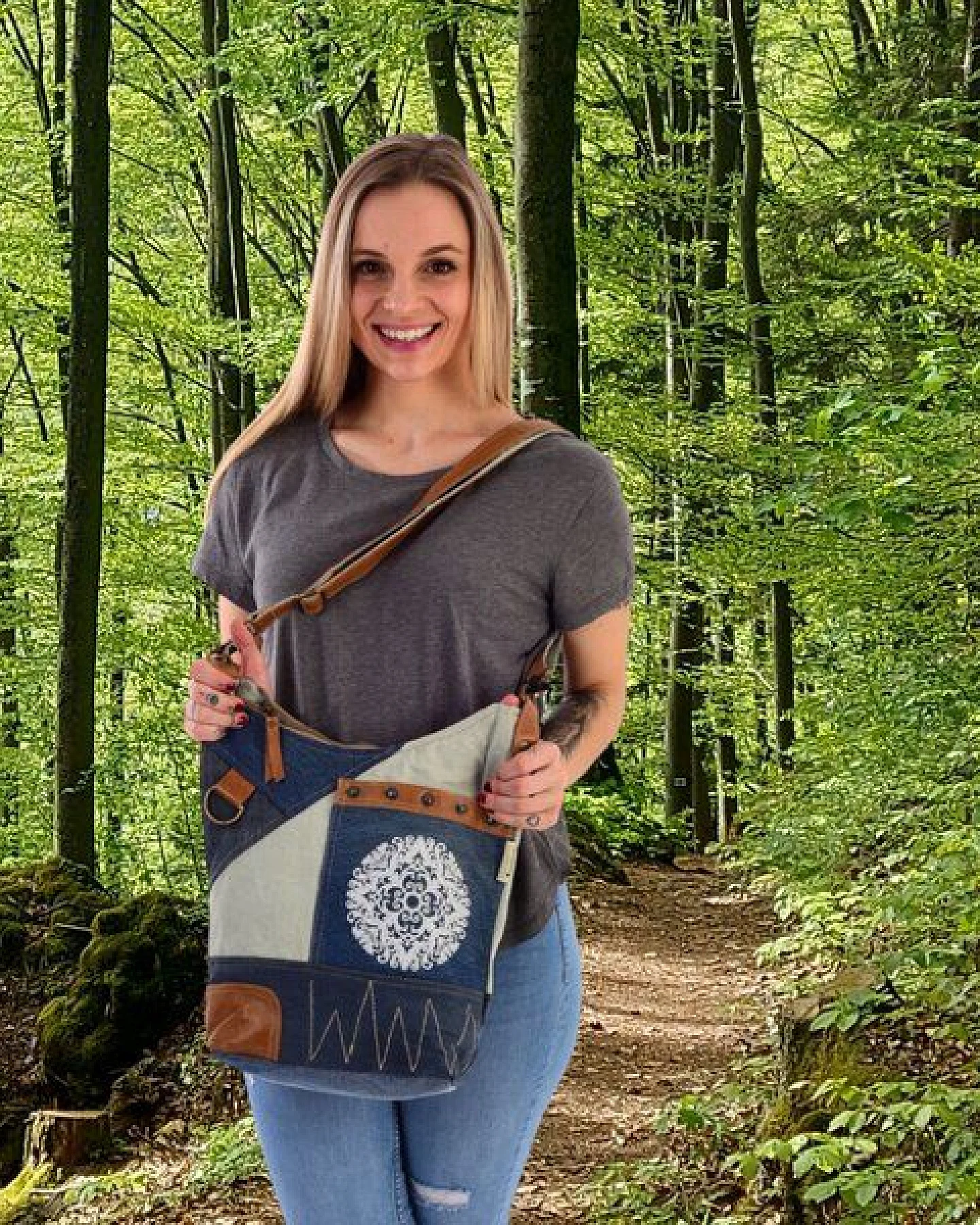 Sunsa Umhängetasche Nachhaltige Jeanstasche Crossbody Tasche – Ansicht 2