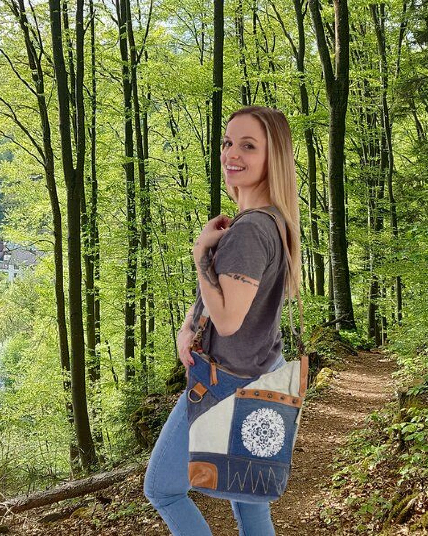 Sunsa Umhängetasche Nachhaltige Jeanstasche Crossbody Tasche – Ansicht 4