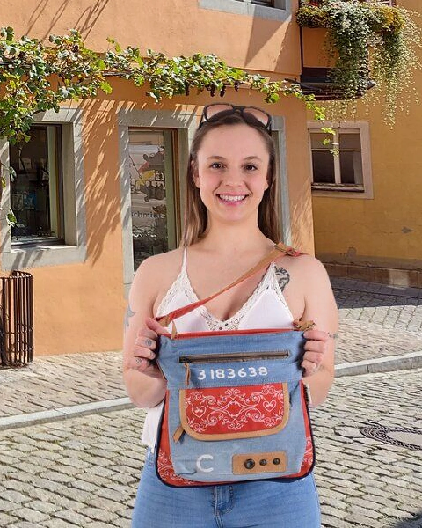 Sunsa Umhängetasche Damen Crossbody Canvas recycelte Jeanstasche Tasche mit viel Fächern – Ansicht 2