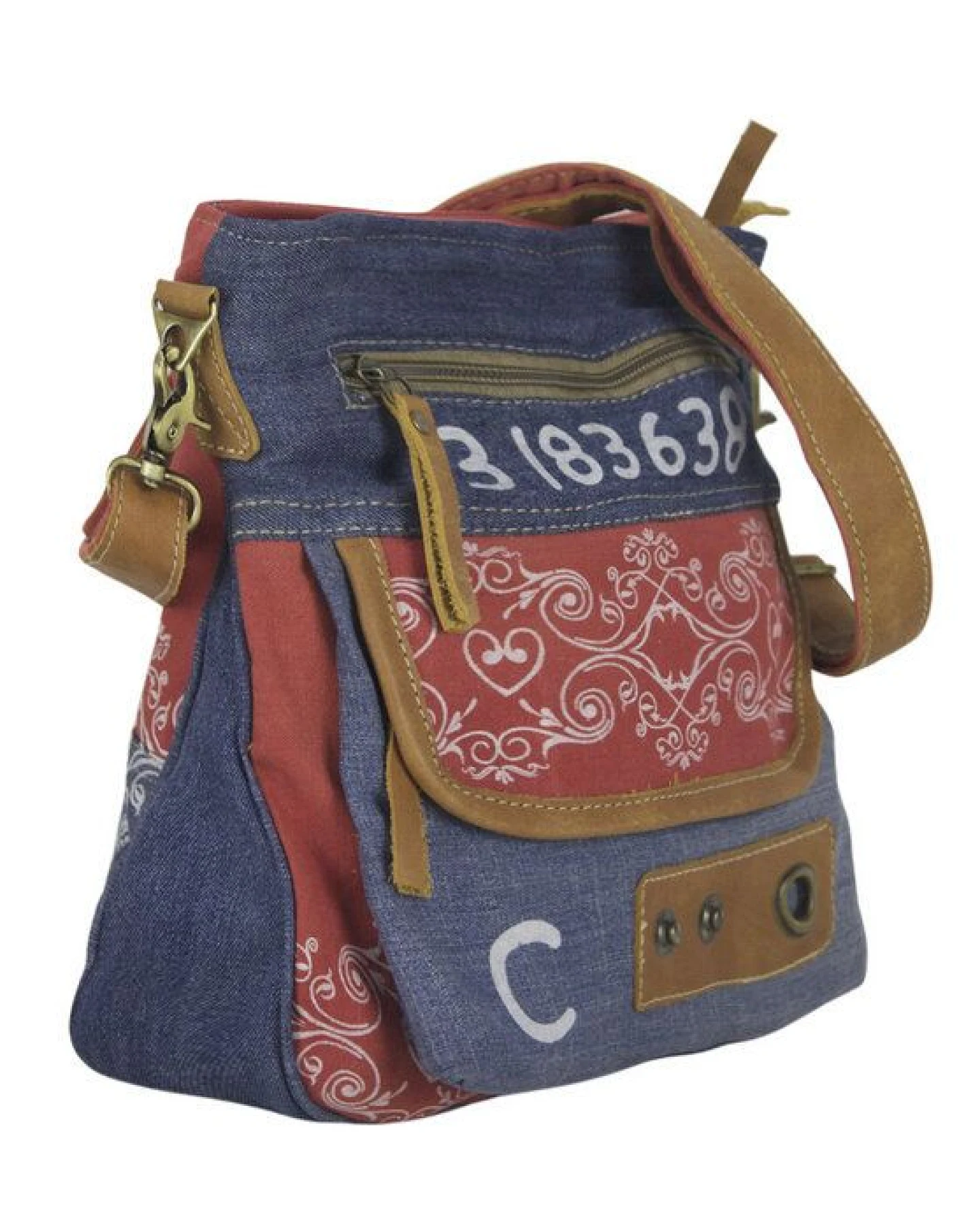 Sunsa Umhängetasche Damen Crossbody Canvas recycelte Jeanstasche Tasche mit viel Fächern – Ansicht 3