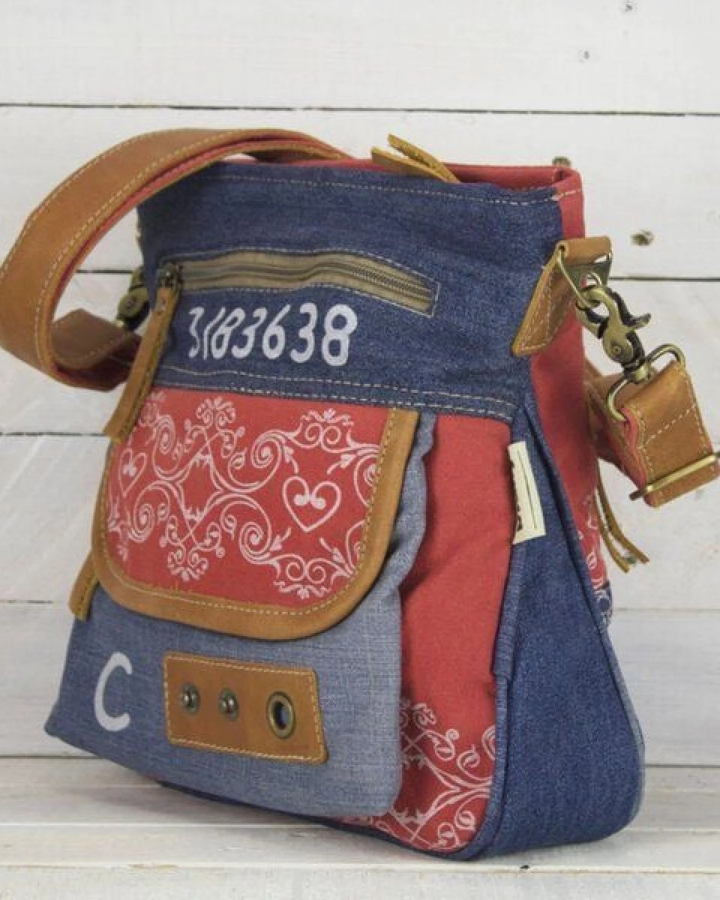 Sunsa Umhängetasche Damen Crossbody Canvas recycelte Jeanstasche Tasche mit viel Fächern – Ansicht 4