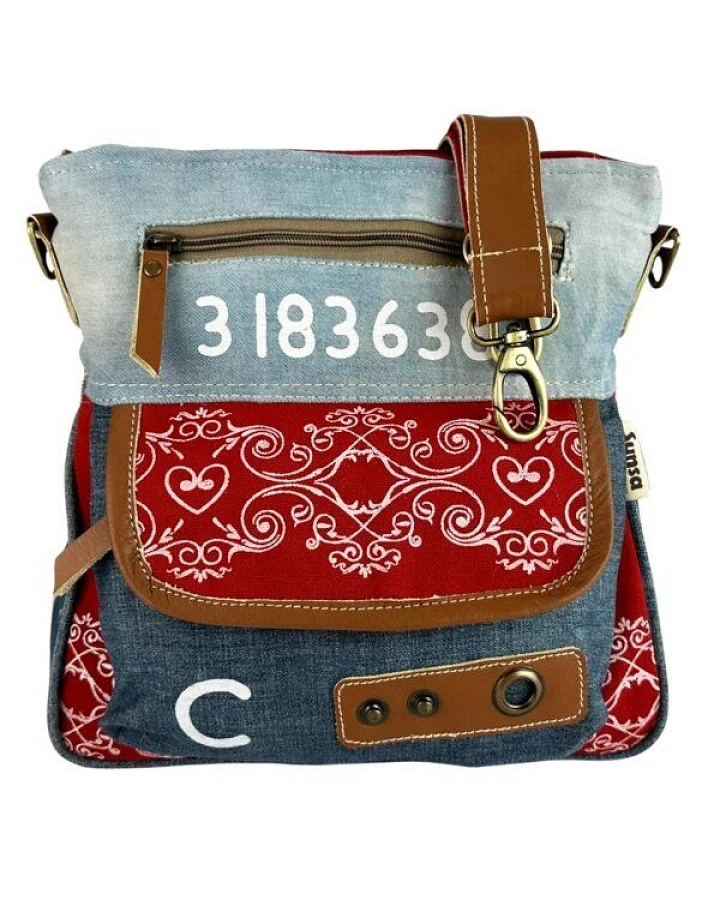 Sunsa Umhängetasche Damen Crossbody Canvas recycelte Jeanstasche Tasche mit viel Fächern