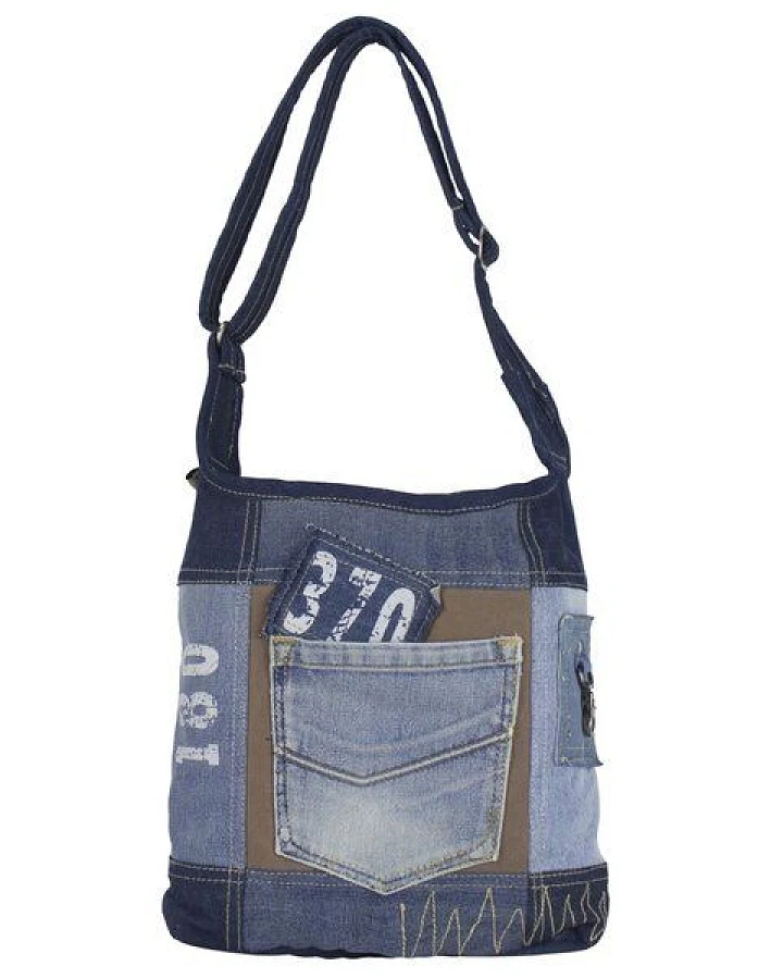 Sunsa Hobo Tasche recycelter Jeans Umhängetasche braune Jeanstasche