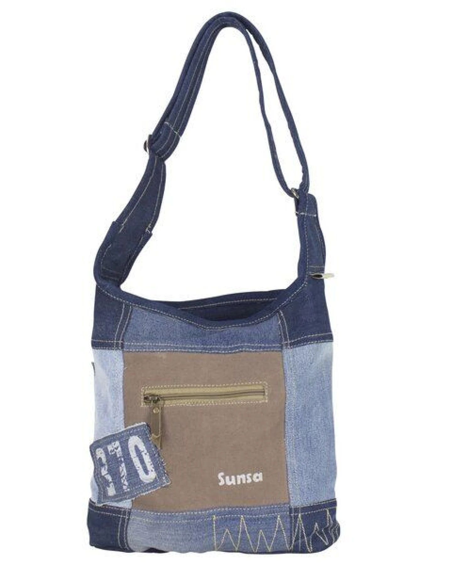 Sunsa Hobo Tasche recycelter Jeans Umhängetasche braune Jeanstasche – Ansicht 3
