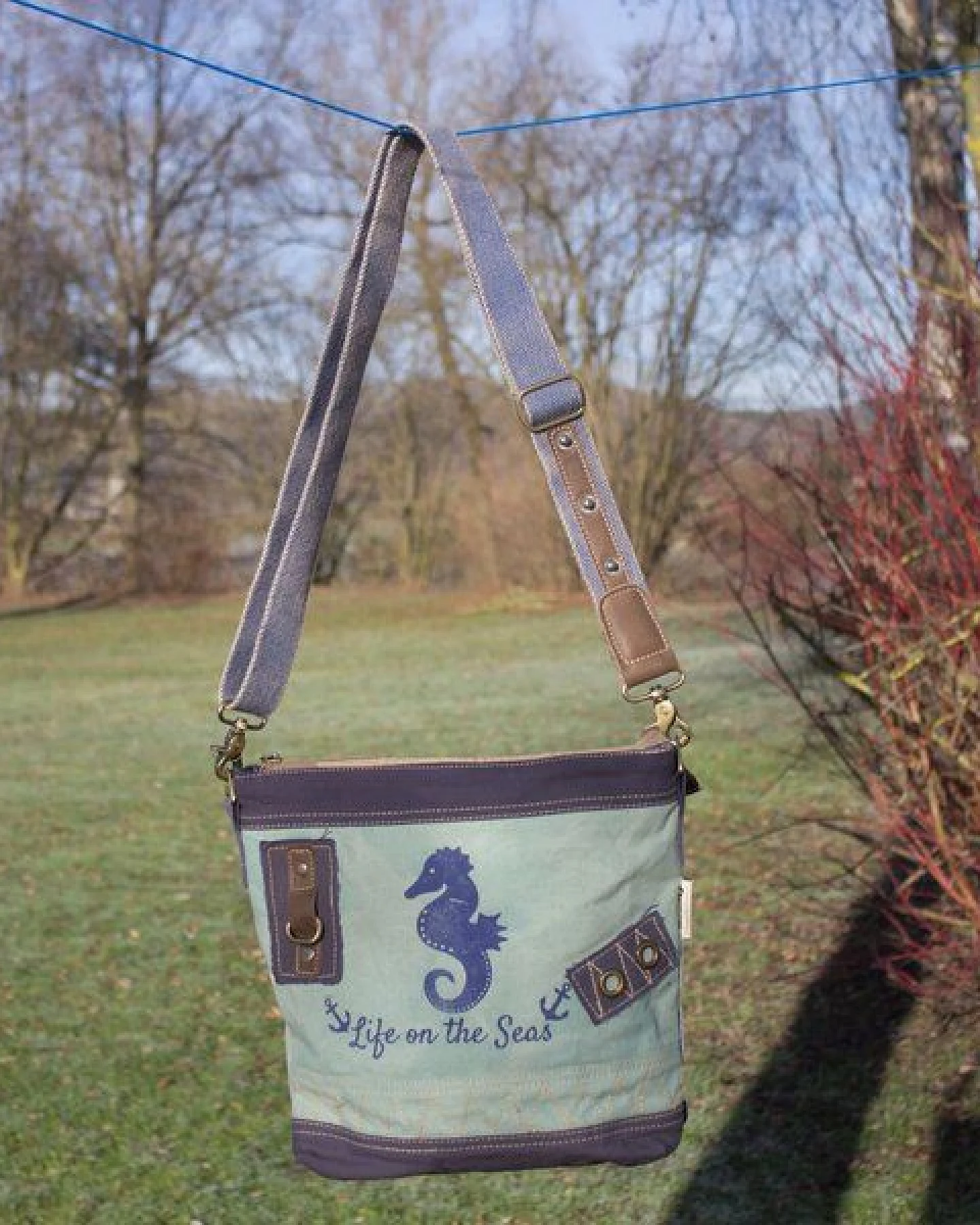 Sunsa Damen Tasche Maritim Umhängetasche Schultertasche blaue Crossbody mit Seepferd – Ansicht 2