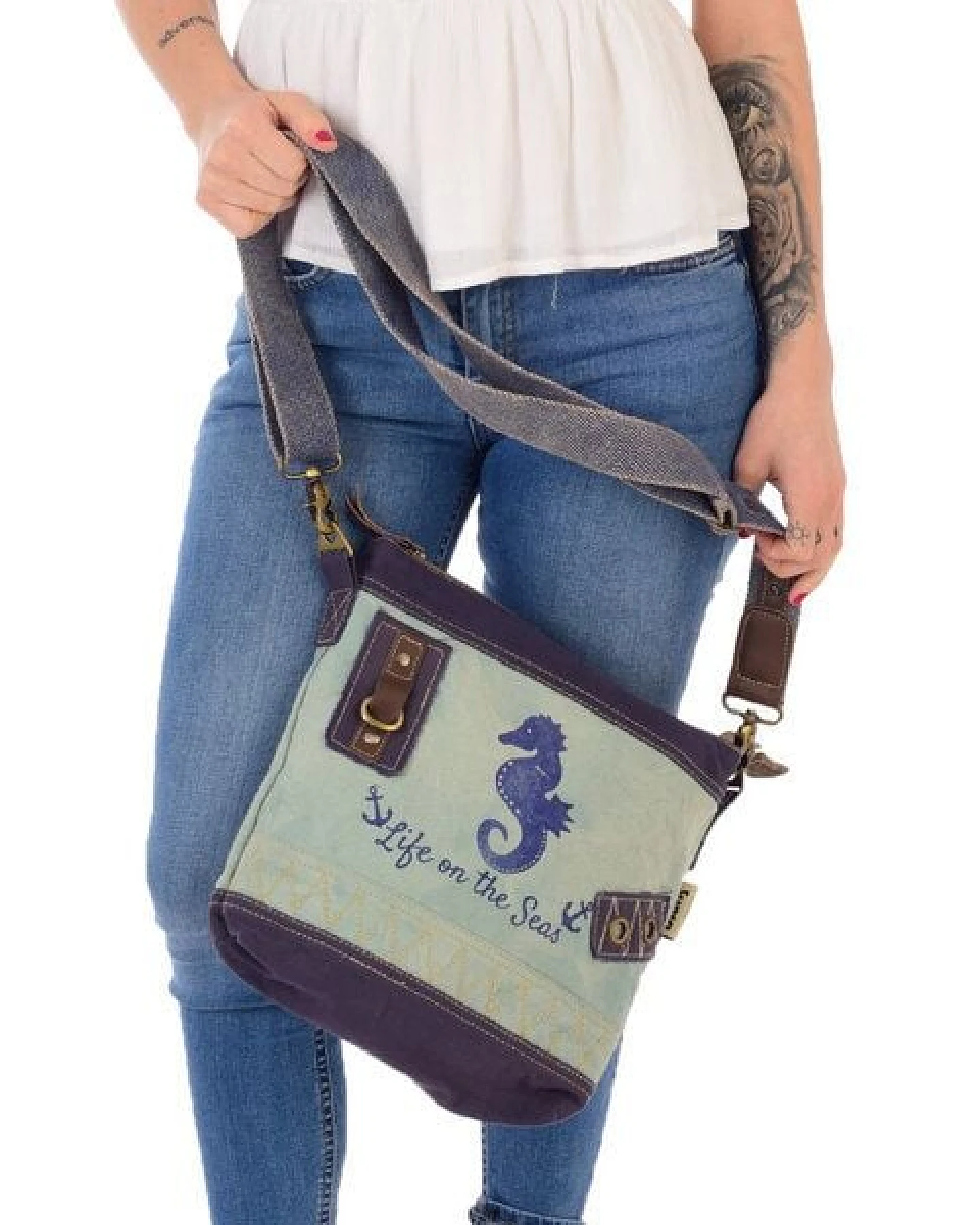 Sunsa Damen Tasche Maritim Umhängetasche Schultertasche blaue Crossbody mit Seepferd – Ansicht 4