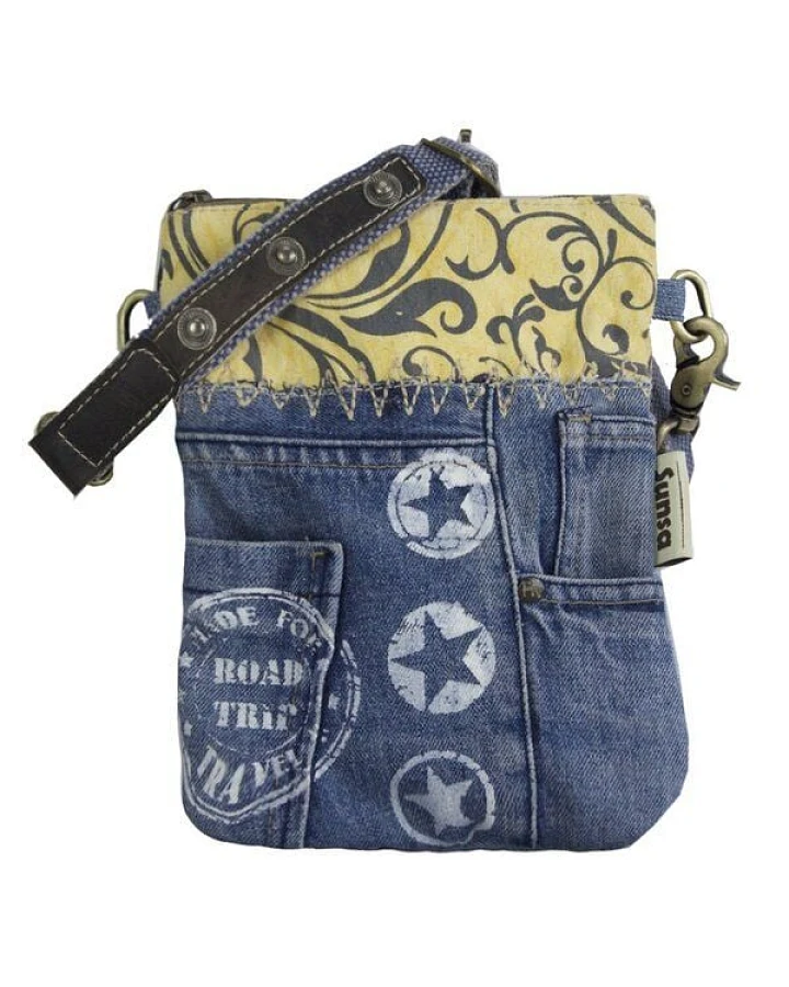 Sunsa kleine Umhängetasche aus recycelter Jeans & Canvas Mini Jeanstasche