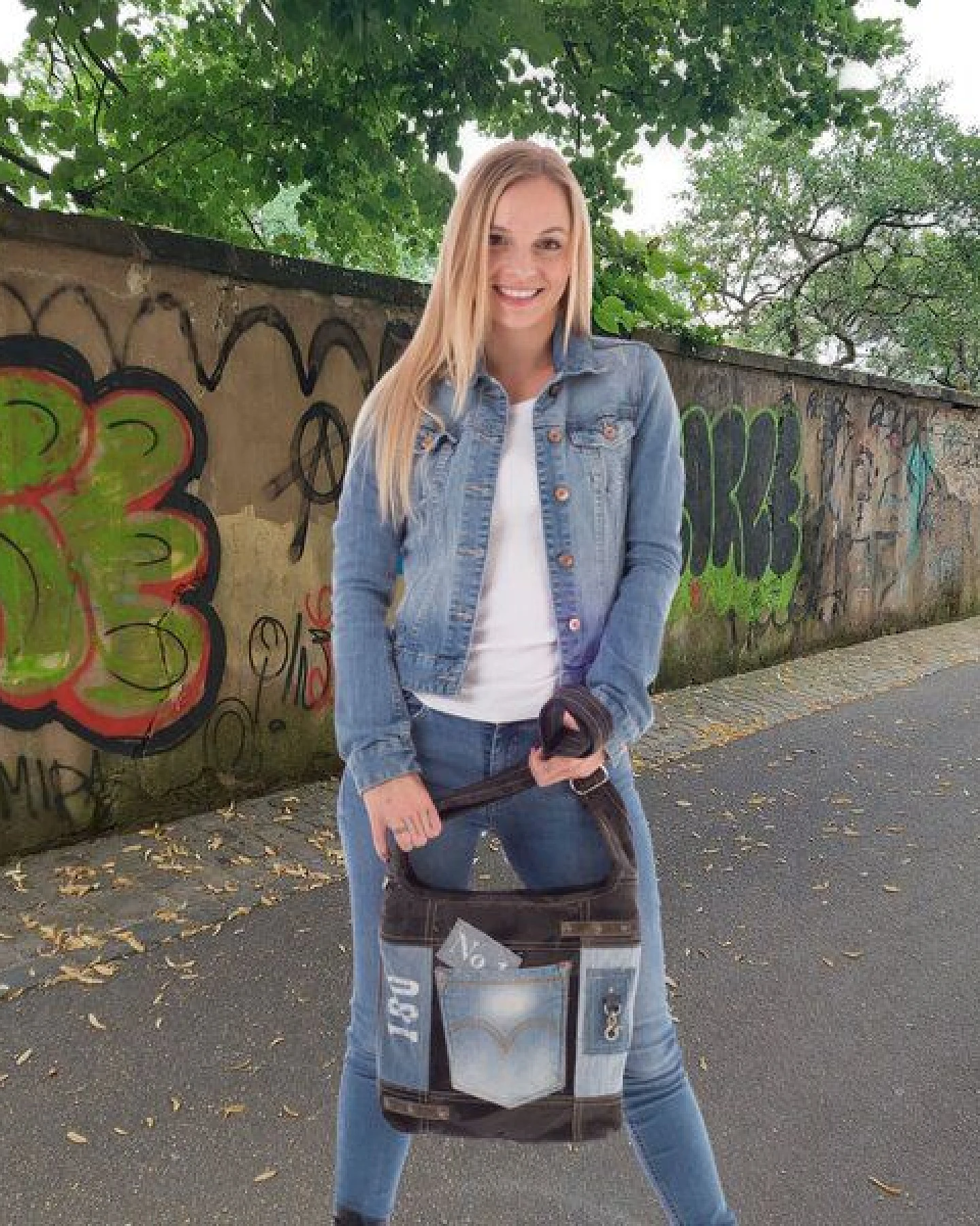 Sunsa Damen Canvas Hobo Tasche/ Umhängetasche. Crossbody aus Recycelter Jeans & schwarze Canvas – Ansicht 2