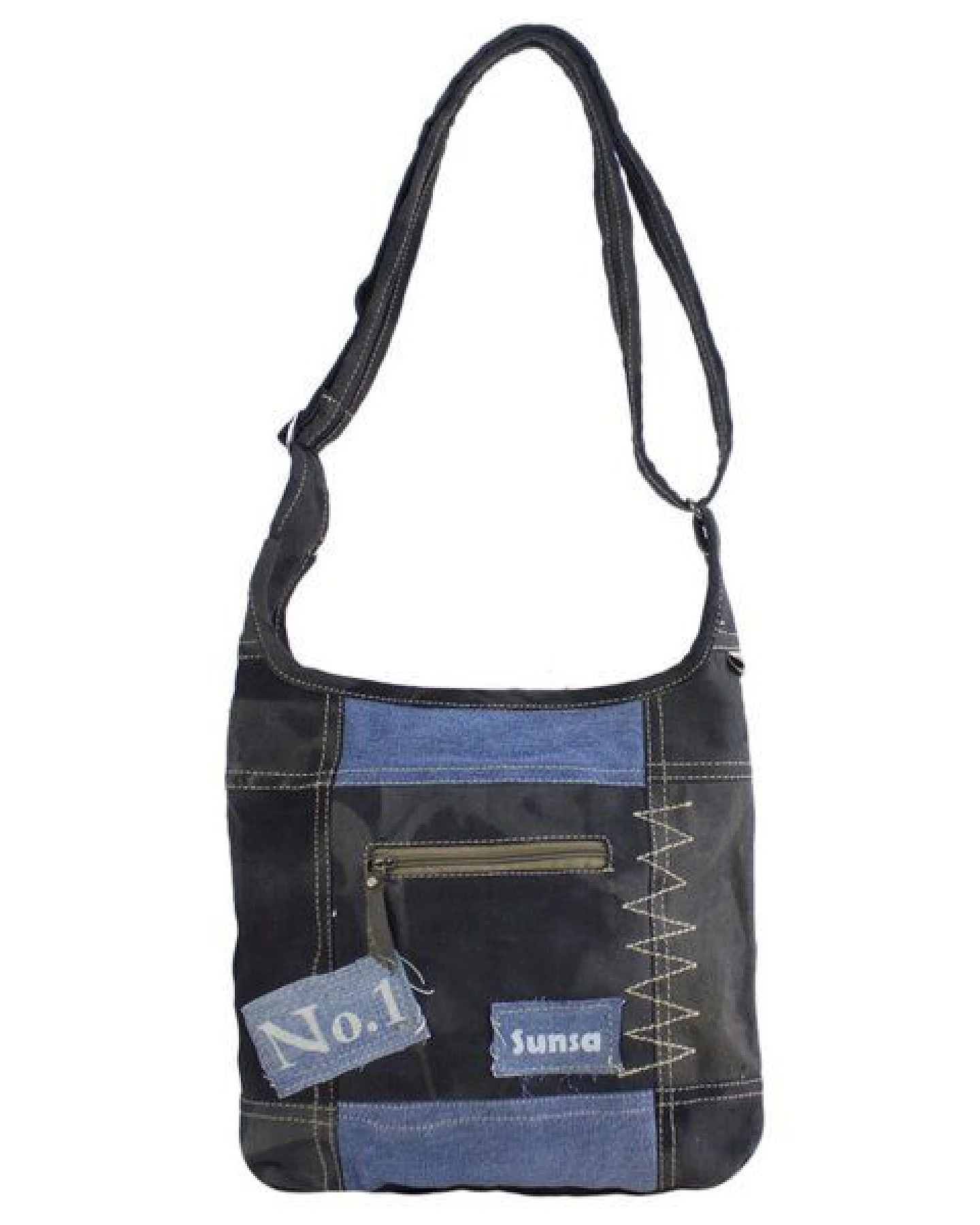 Sunsa Damen Canvas Hobo Tasche/ Umhängetasche. Crossbody aus Recycelter Jeans & schwarze Canvas – Ansicht 3