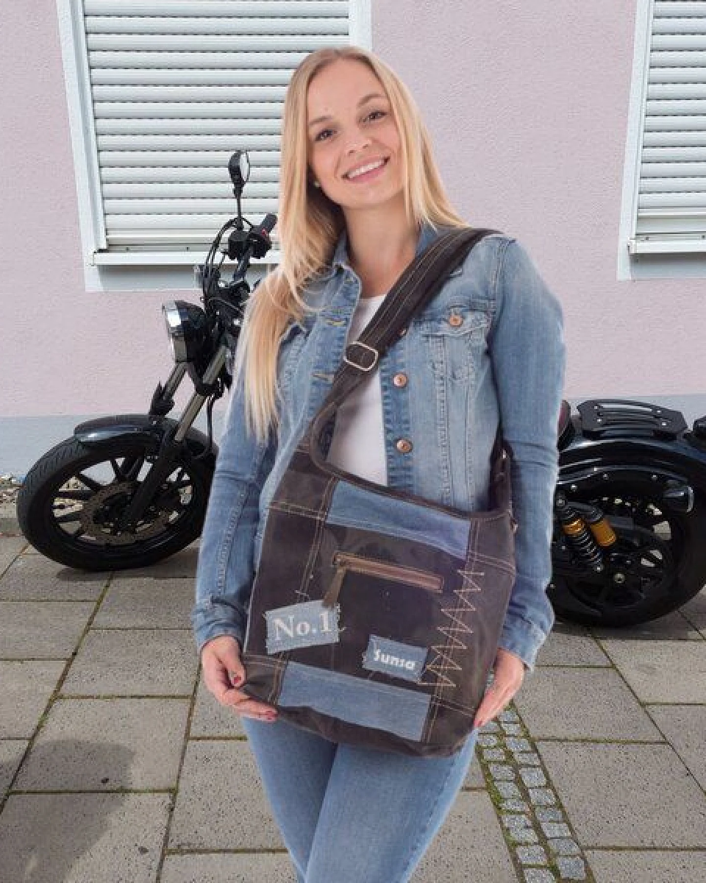 Sunsa Damen Canvas Hobo Tasche/ Umhängetasche. Crossbody aus Recycelter Jeans & schwarze Canvas – Ansicht 4