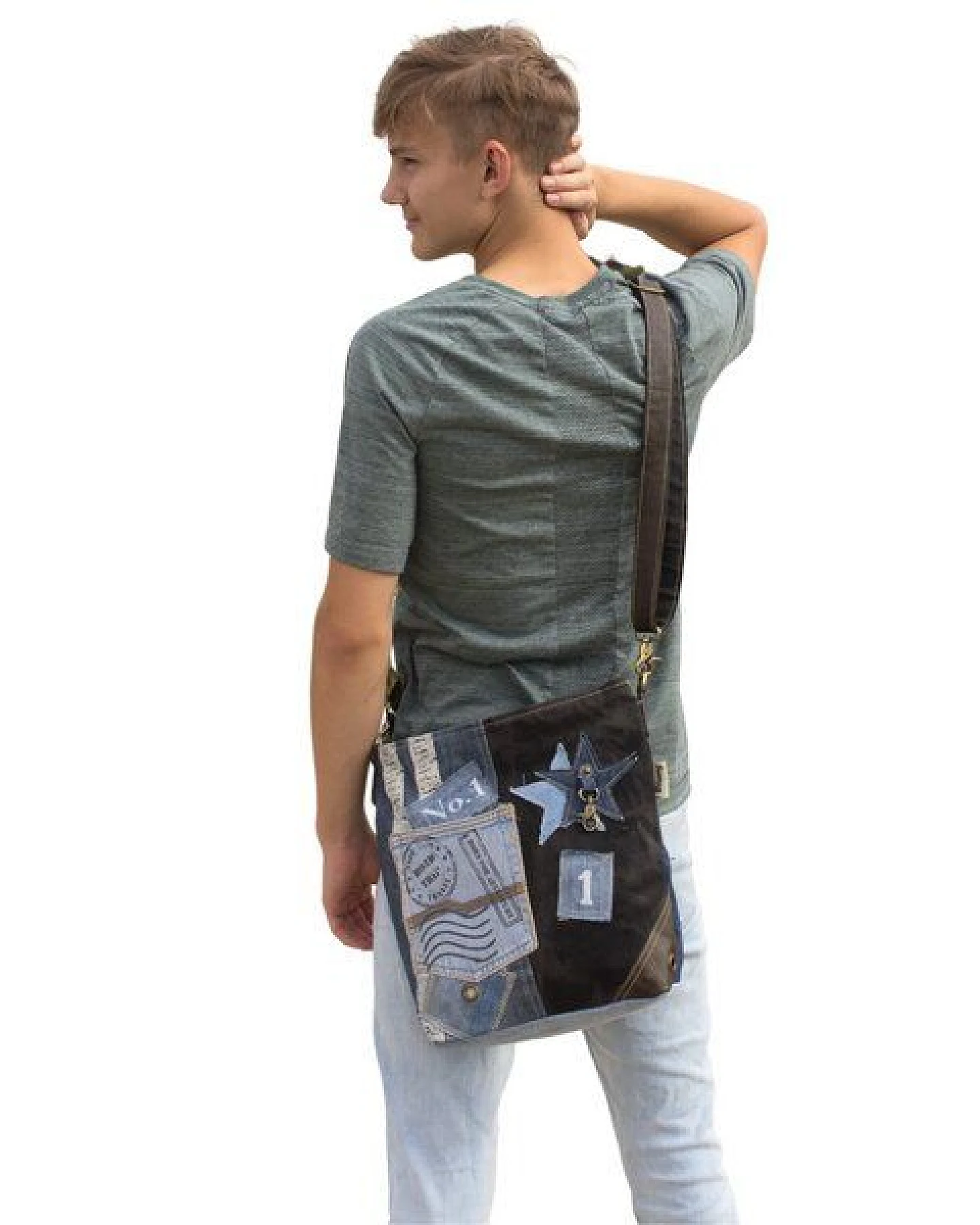 Sunsa Umhängetasche aus recycelter Jeans & schwarze Canvas. Nachhaltige Damen Crossbody Bag – Ansicht 2