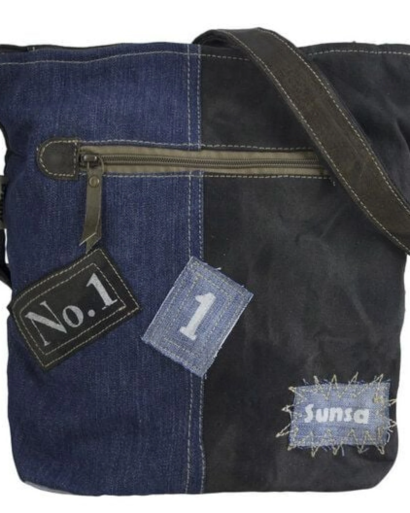 Sunsa Umhängetasche aus recycelter Jeans & schwarze Canvas. Nachhaltige Damen Crossbody Bag – Ansicht 4