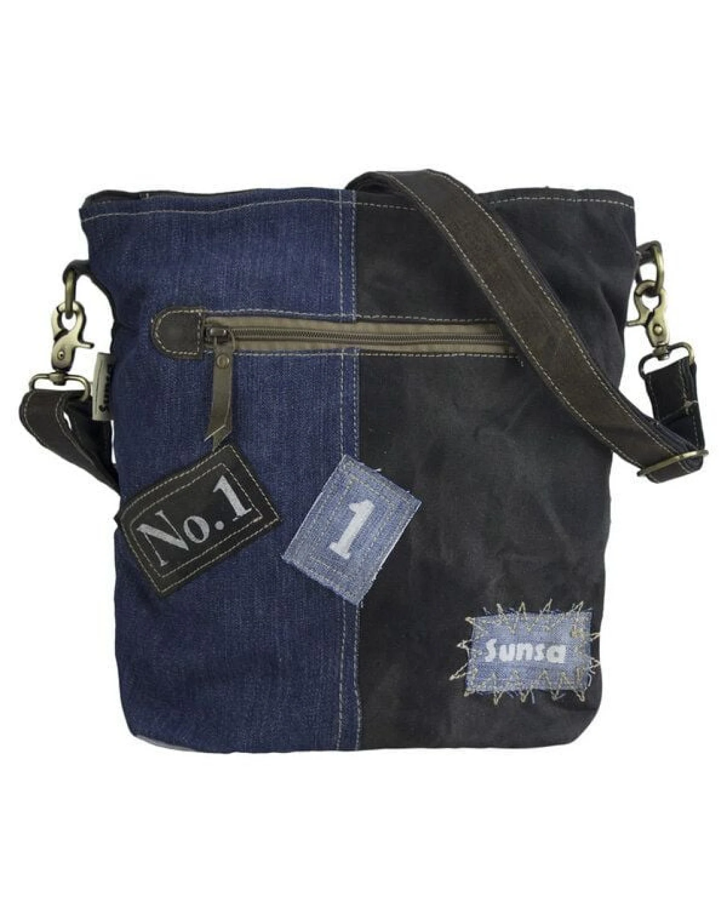 Sunsa Umhängetasche aus recycelter Jeans & schwarze Canvas. Nachhaltige Damen Crossbody Bag – Ansicht 4