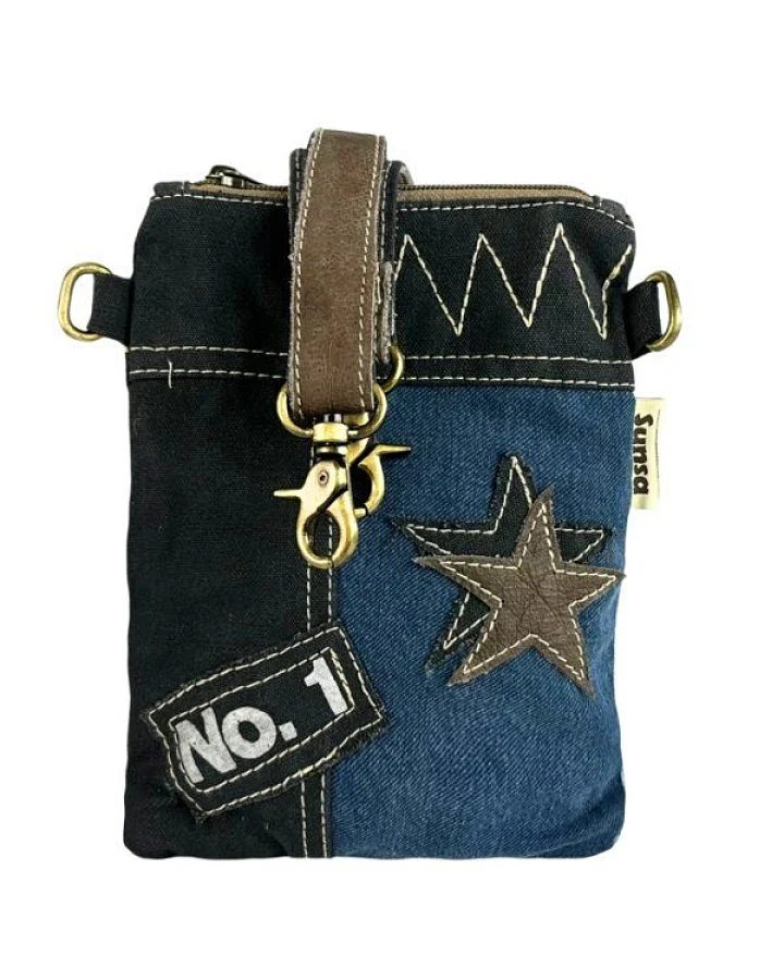 Sunsa kleine Umhängetasche mini Jeanstasche Vintage Schultertasche