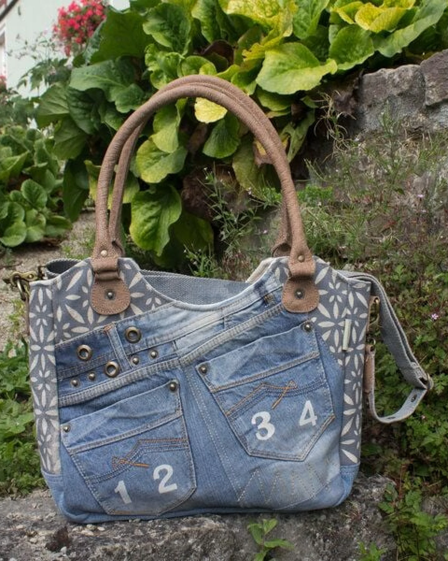 Sunsa Handtasche aus recycelter Jeans & Canvas. Nachhaltige große Schultertasche große Shopper – Ansicht 3