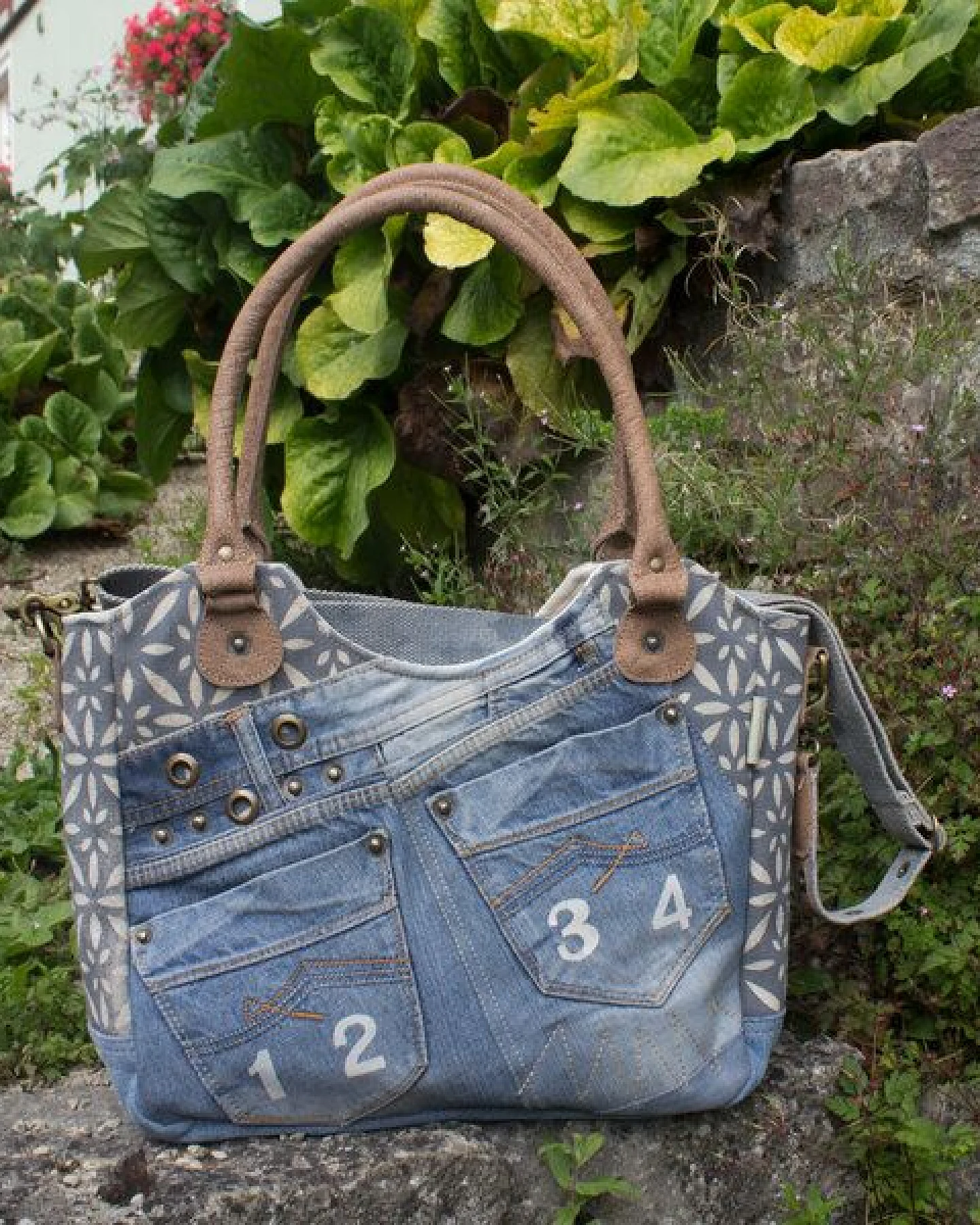 Sunsa Handtasche aus recycelter Jeans & Canvas. Nachhaltige große Schultertasche große Shopper – Ansicht 3