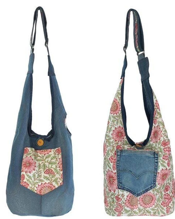 Sunsa Wende Hobo Tasche. Cotton/Jeans Umhängetasche große Schultertasche praktisch Crossbody Bag