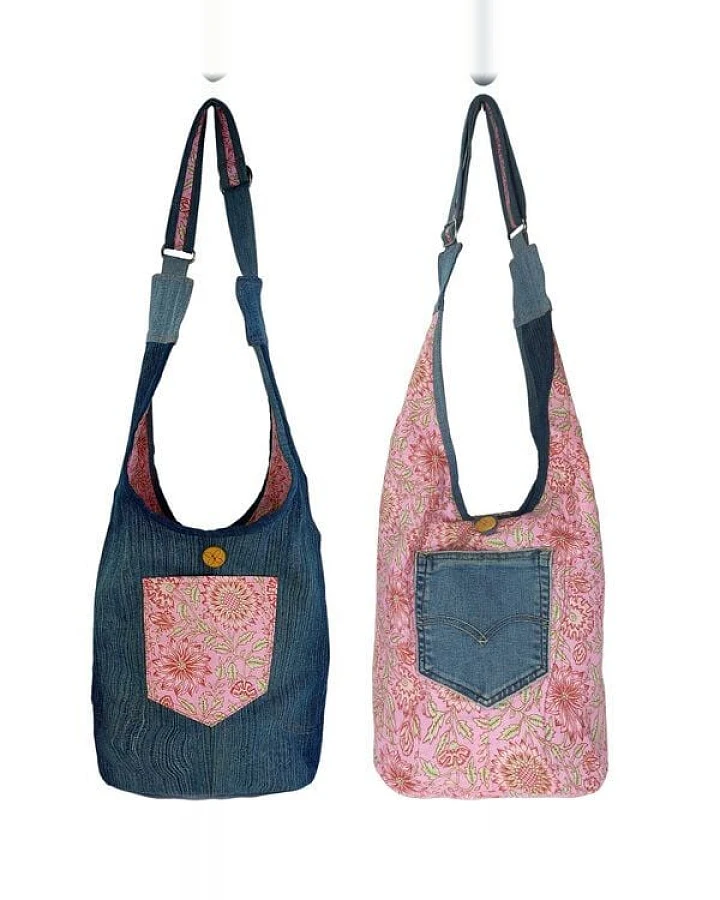 Sunsa Wende Hobo Tasche. Cotton/Jeans Umhängetasche große Schultertasche praktisch Crossbody Bag
