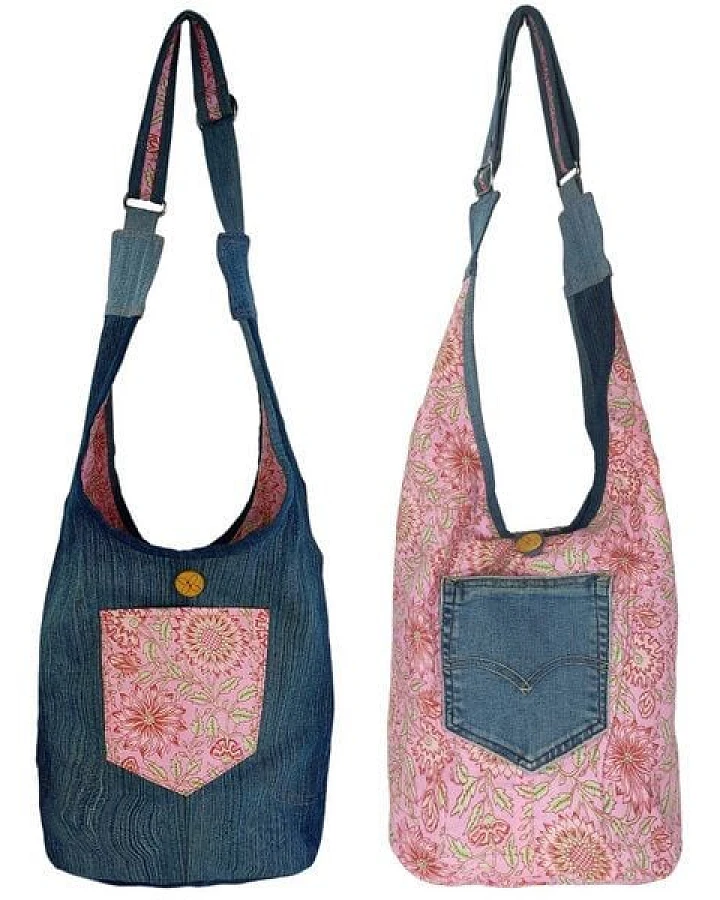 Sunsa Wende Hobo Tasche. Cotton/Jeans Umhängetasche große Schultertasche praktisch Crossbody Bag