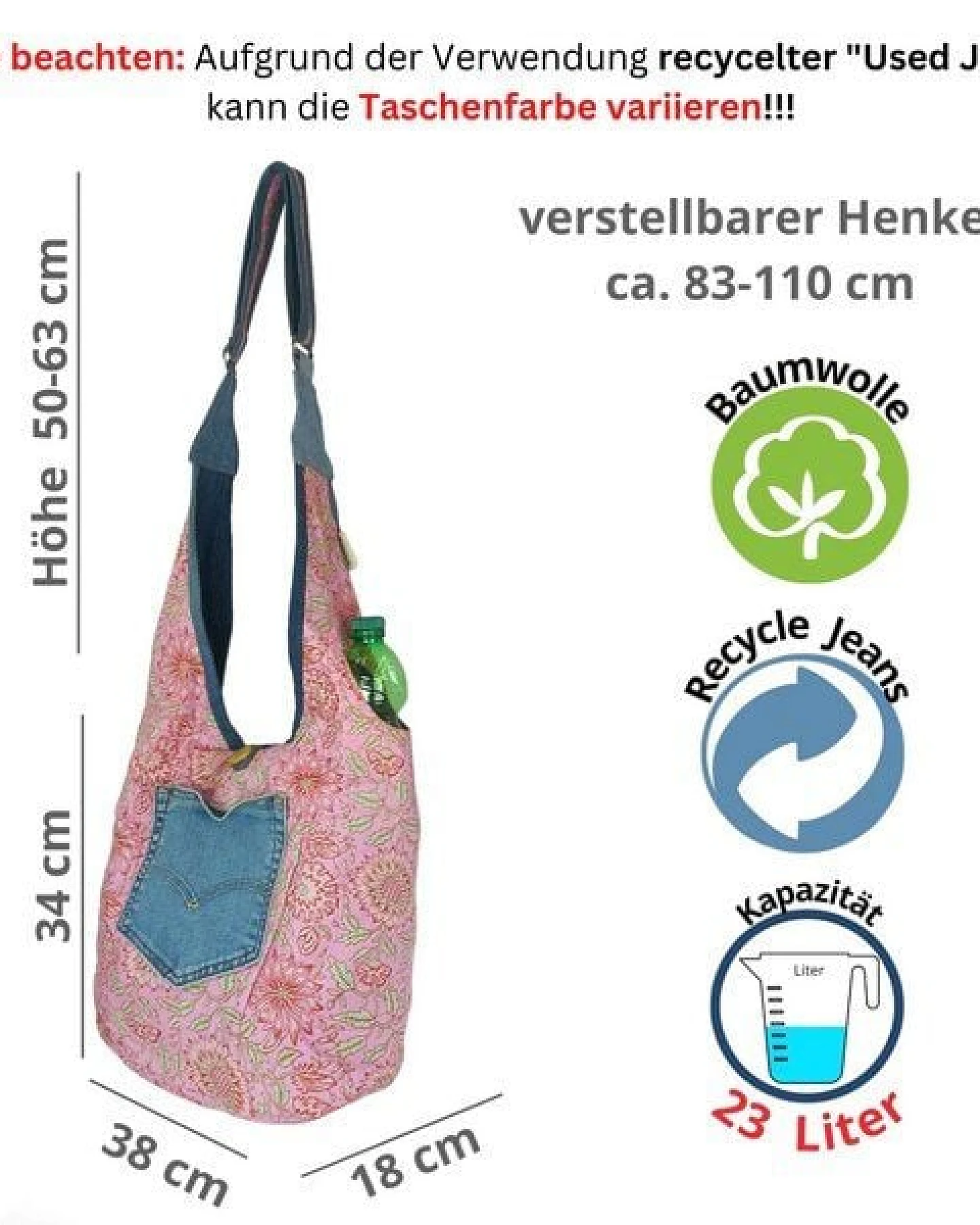Sunsa Wende Hobo Tasche. Cotton/Jeans Umhängetasche große Schultertasche praktisch Crossbody Bag – Ansicht 4