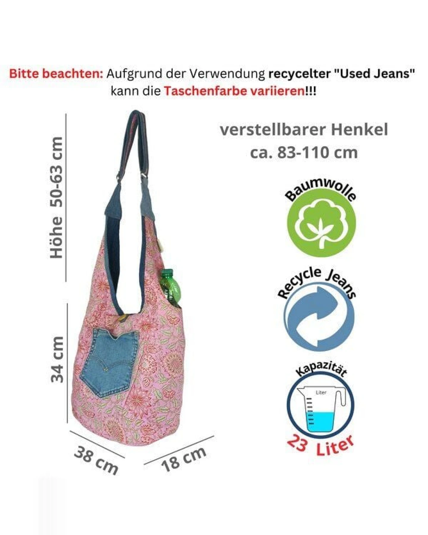 Sunsa Wende Hobo Tasche. Cotton/Jeans Umhängetasche große Schultertasche praktisch Crossbody Bag – Ansicht 4