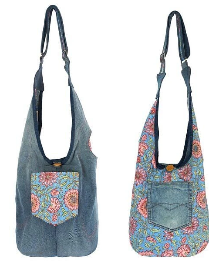 Sunsa Wende Hobo Tasche. Cotton/Jeans Umhängetasche große Schultertasche praktisch Crossbody Bag
