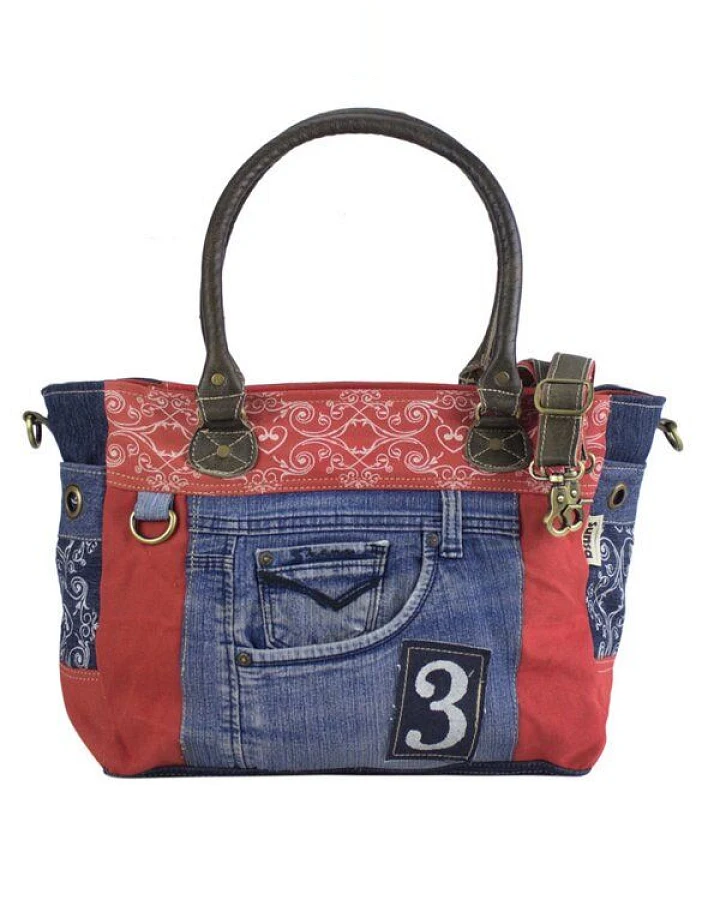 Sunsa Handtasche Jeans Nachhaltige Schultertasche große Jeanstasche