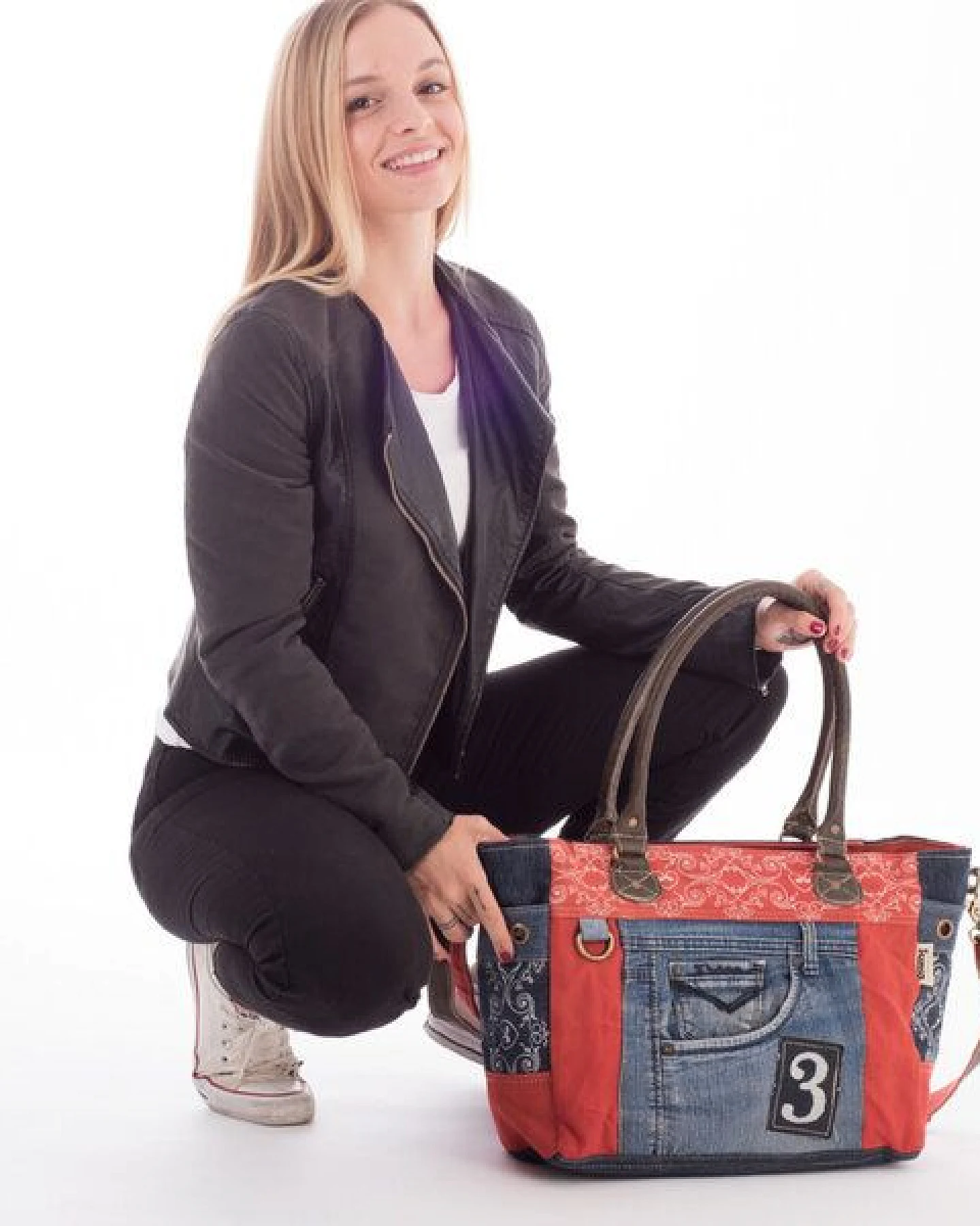 Sunsa Handtasche Jeans Nachhaltige Schultertasche große Jeanstasche – Ansicht 2