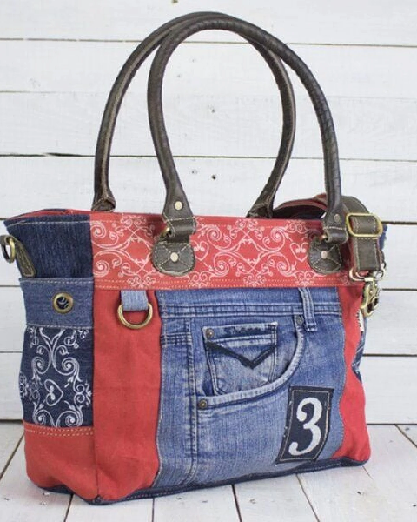Sunsa Handtasche Jeans Nachhaltige Schultertasche große Jeanstasche – Ansicht 3